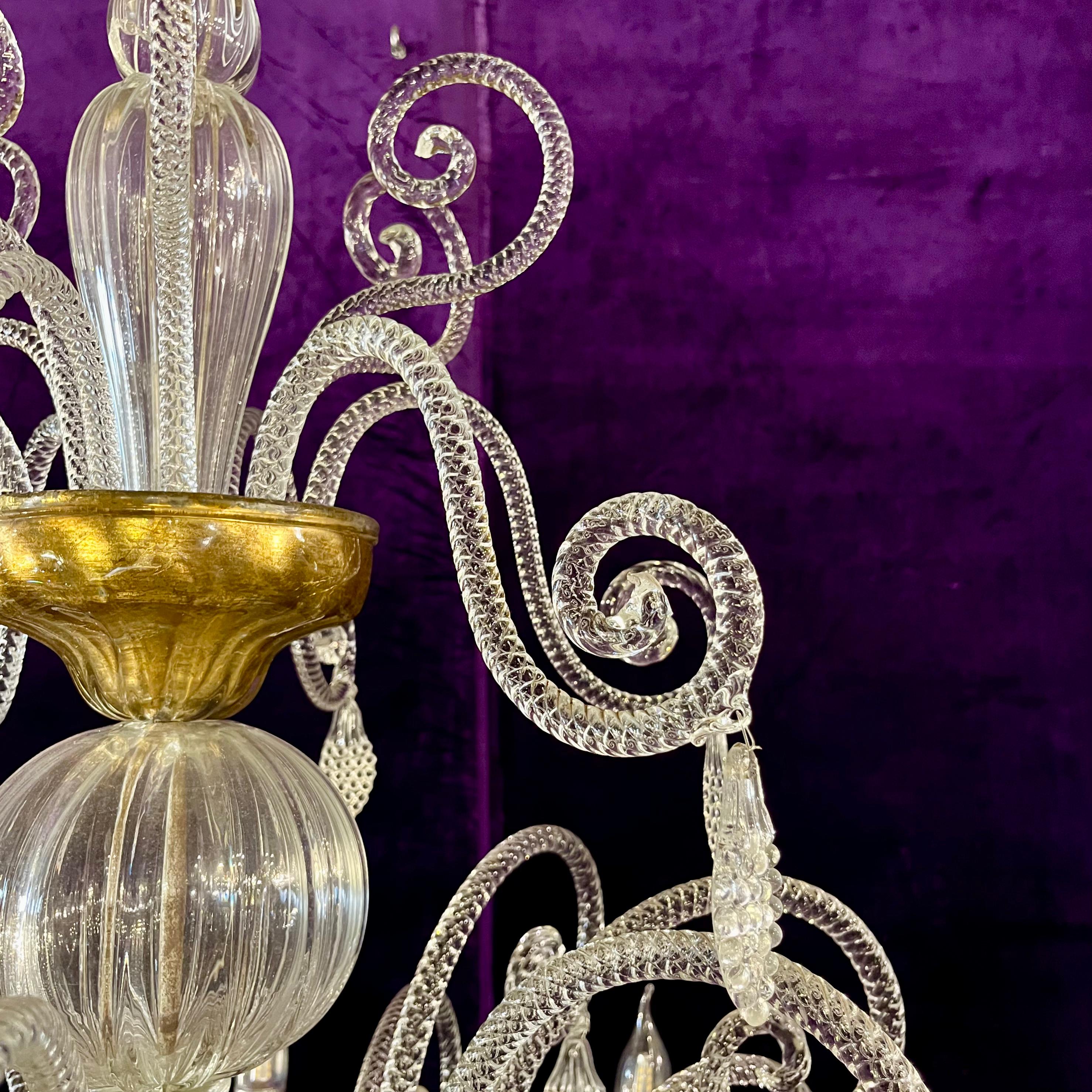 A Very Rare and Large Antique Murano Chandelier with Gilded Details
