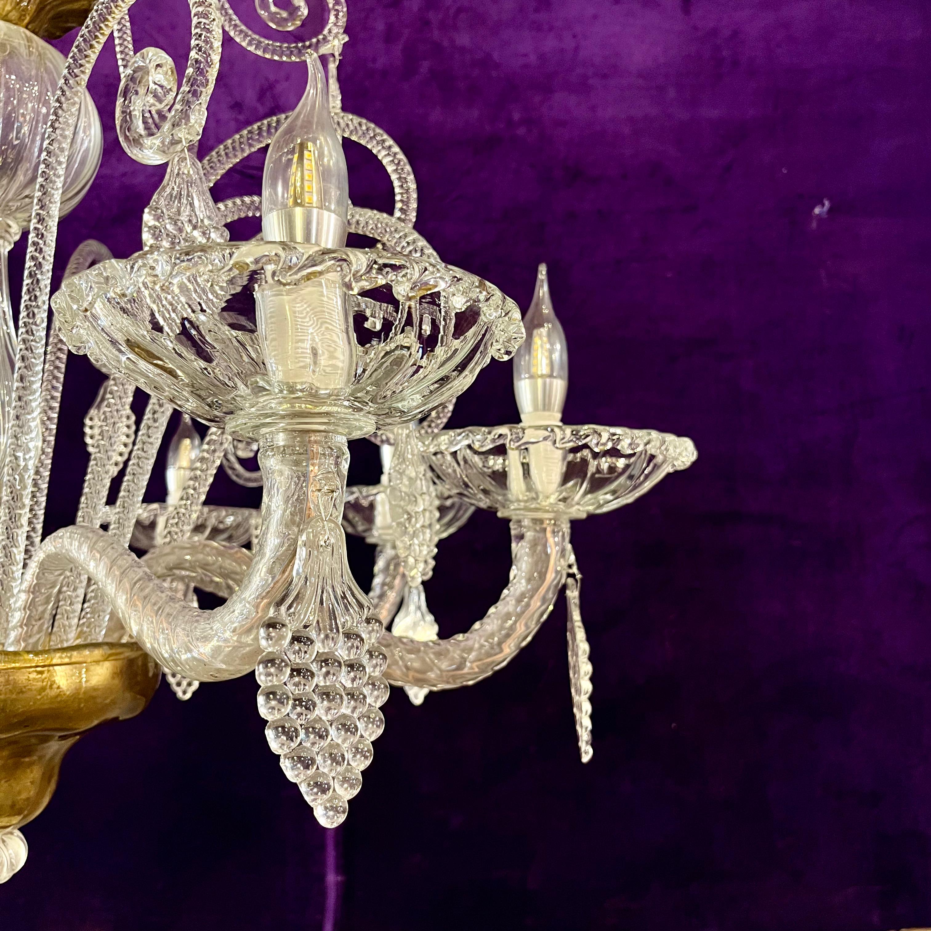 A Very Rare and Large Antique Murano Chandelier with Gilded Details