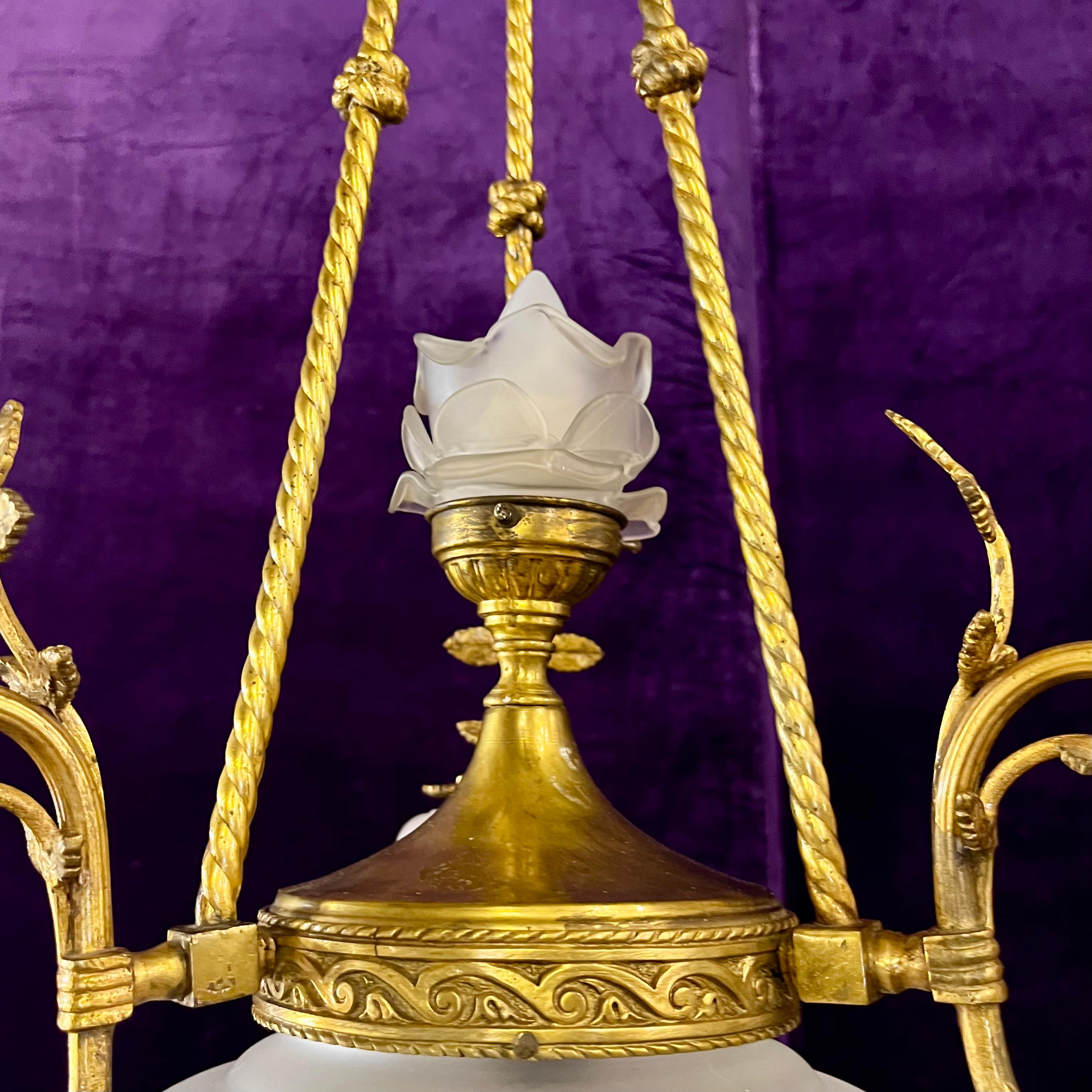 Empire Revival Gilt Bronze and Frosted Glass Chandelier, c. 1900