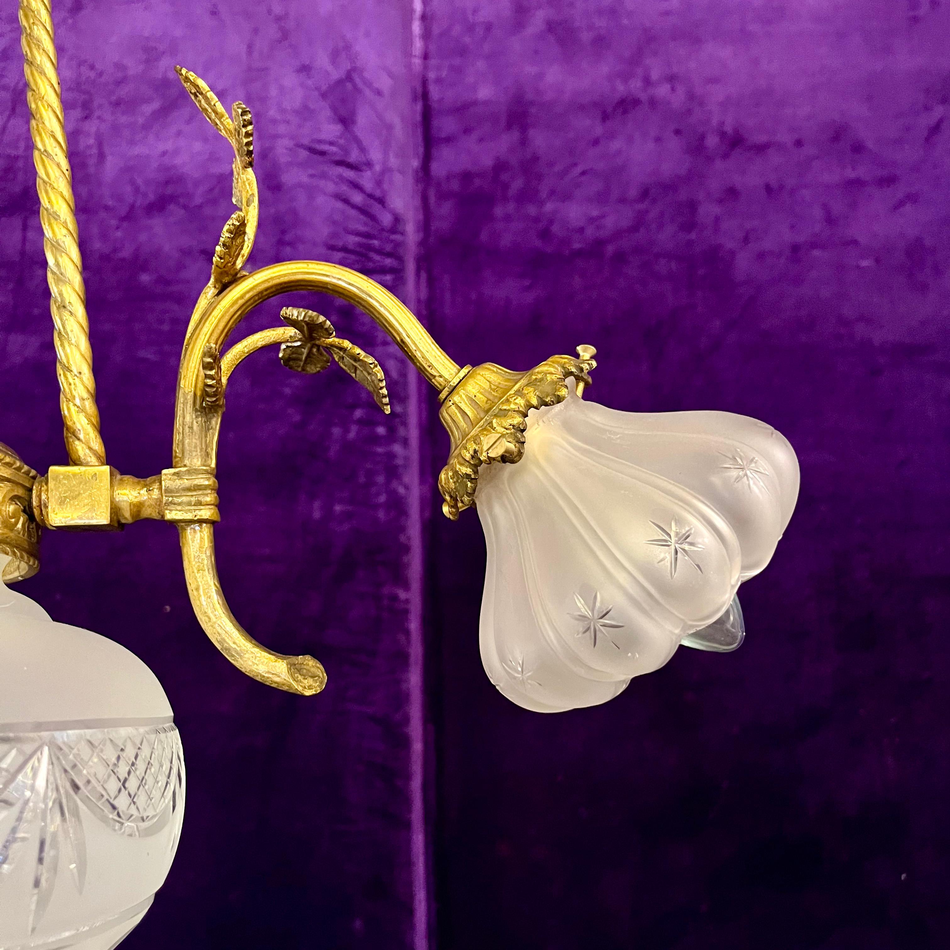 Empire Revival Gilt Bronze and Frosted Glass Chandelier, c. 1900