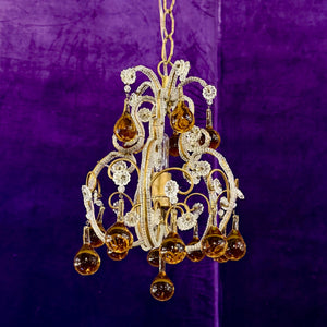 Cutest Mid-Century Italian Chandelier with Amber Drops and Macaroni Beading - SOLD