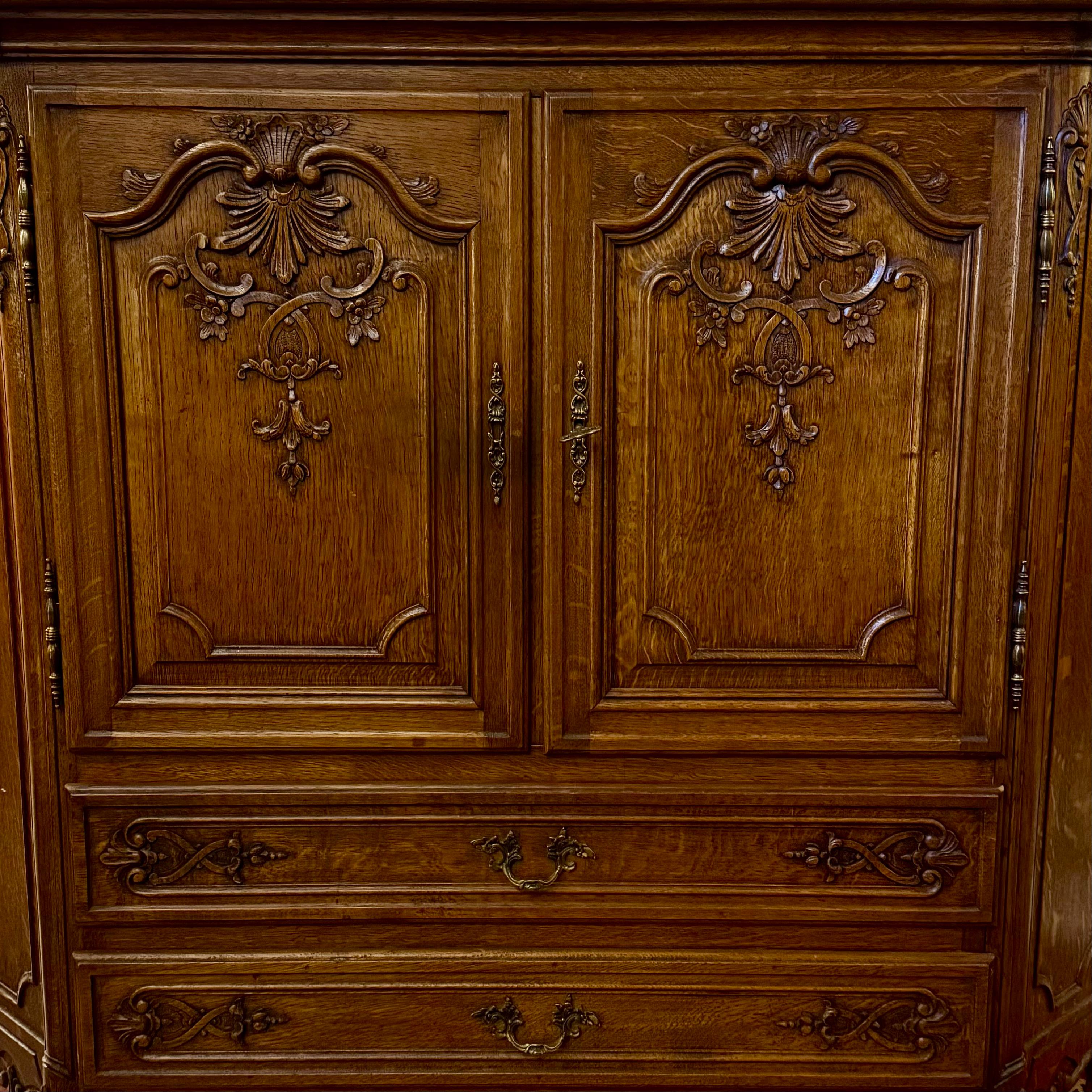 Carved French Oak Corner Cabinet with Drop-Down Shelf, c. Early 20th Century