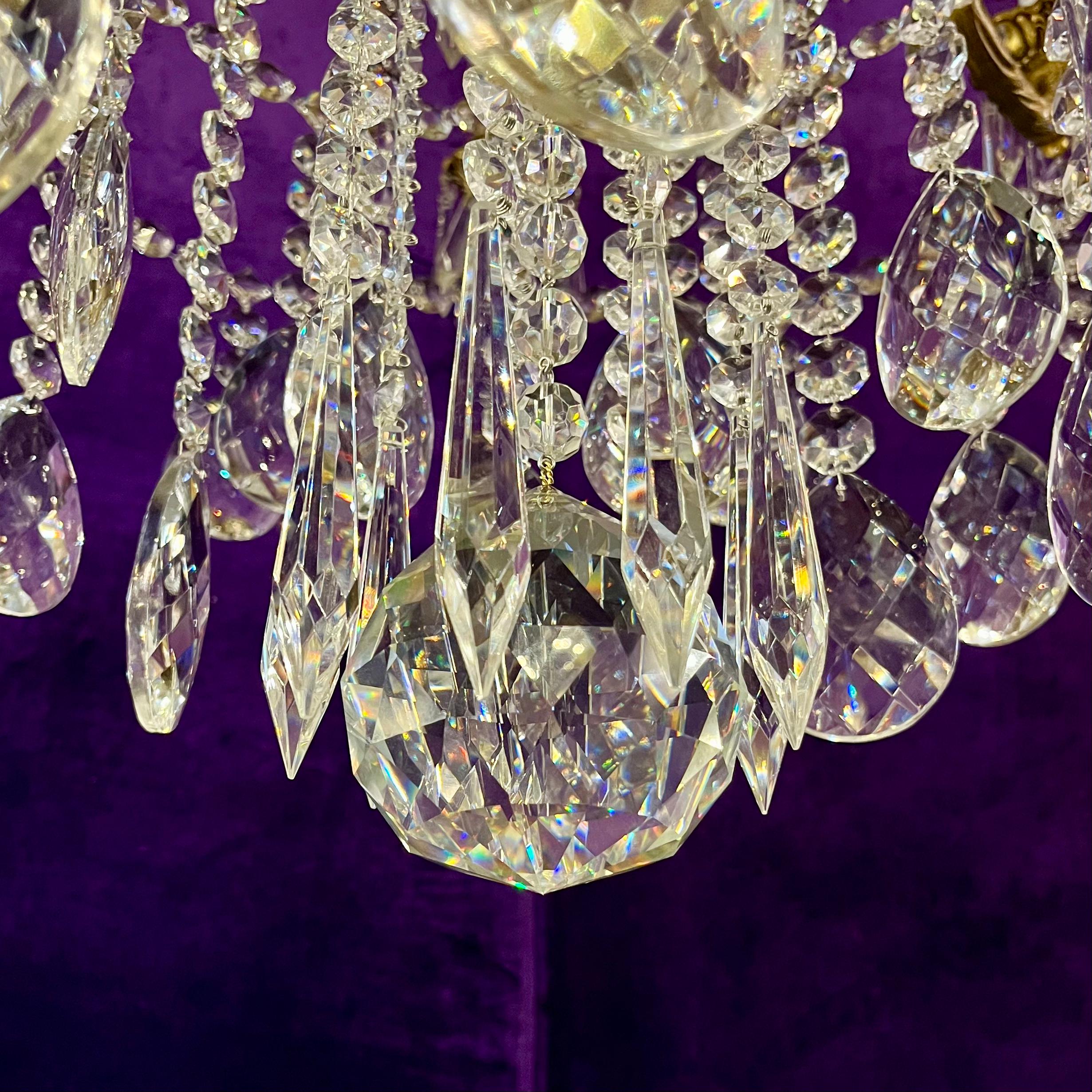 Stunning Antique French Large Brass and Crystal Chandelier