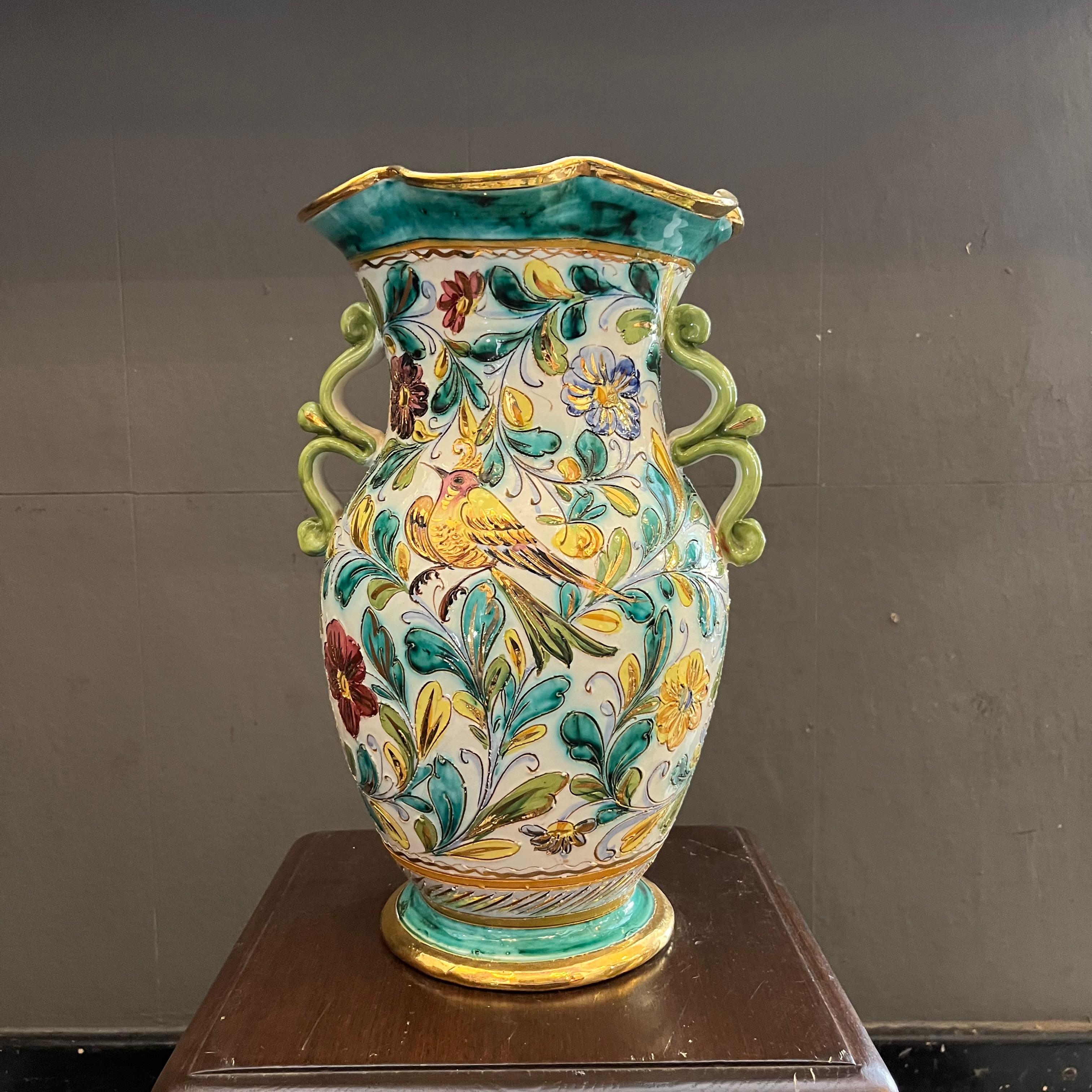 Large Hand-Painted Italian Majolica Vase, Signed and Dated 2001