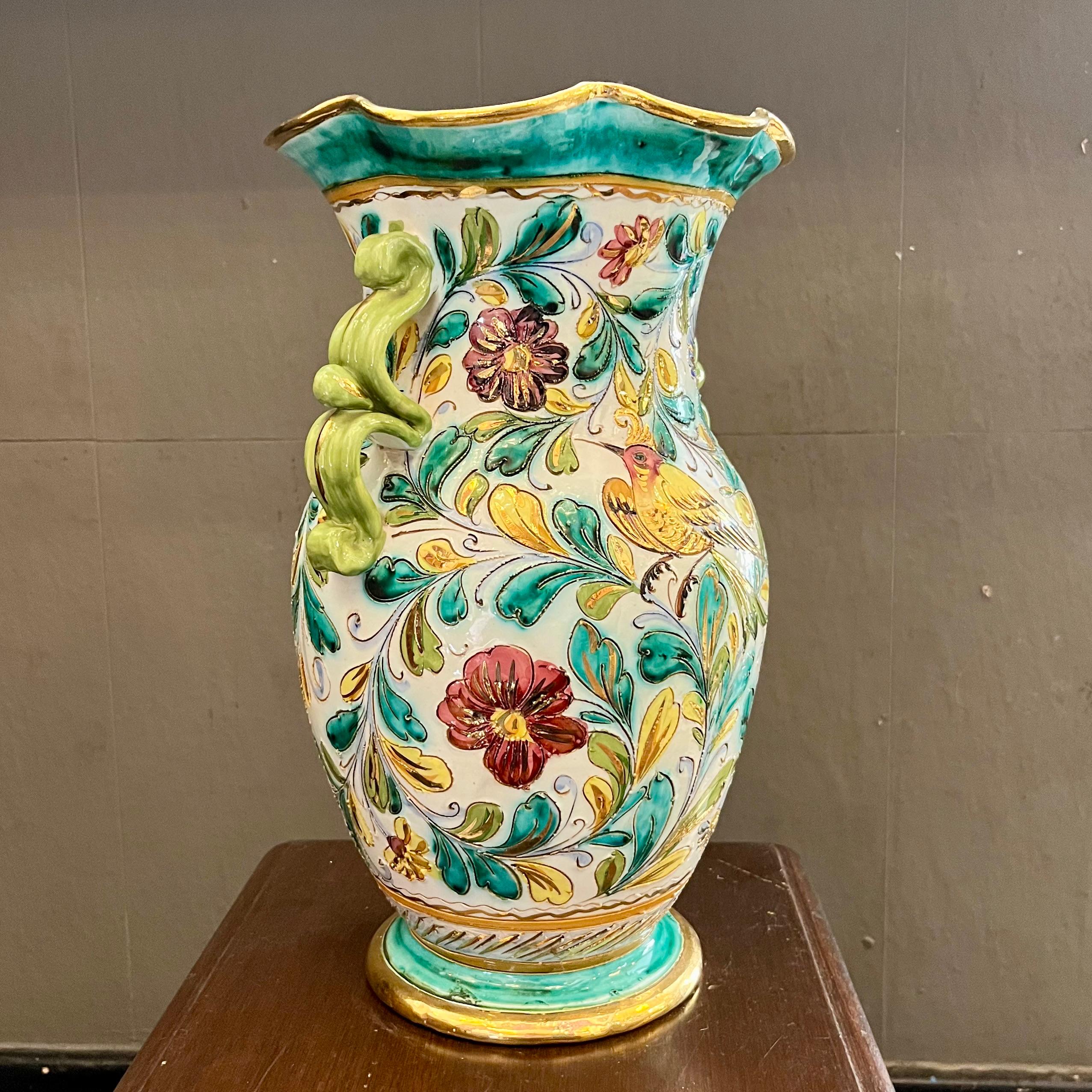 Large Hand-Painted Italian Majolica Vase, Signed and Dated 2001