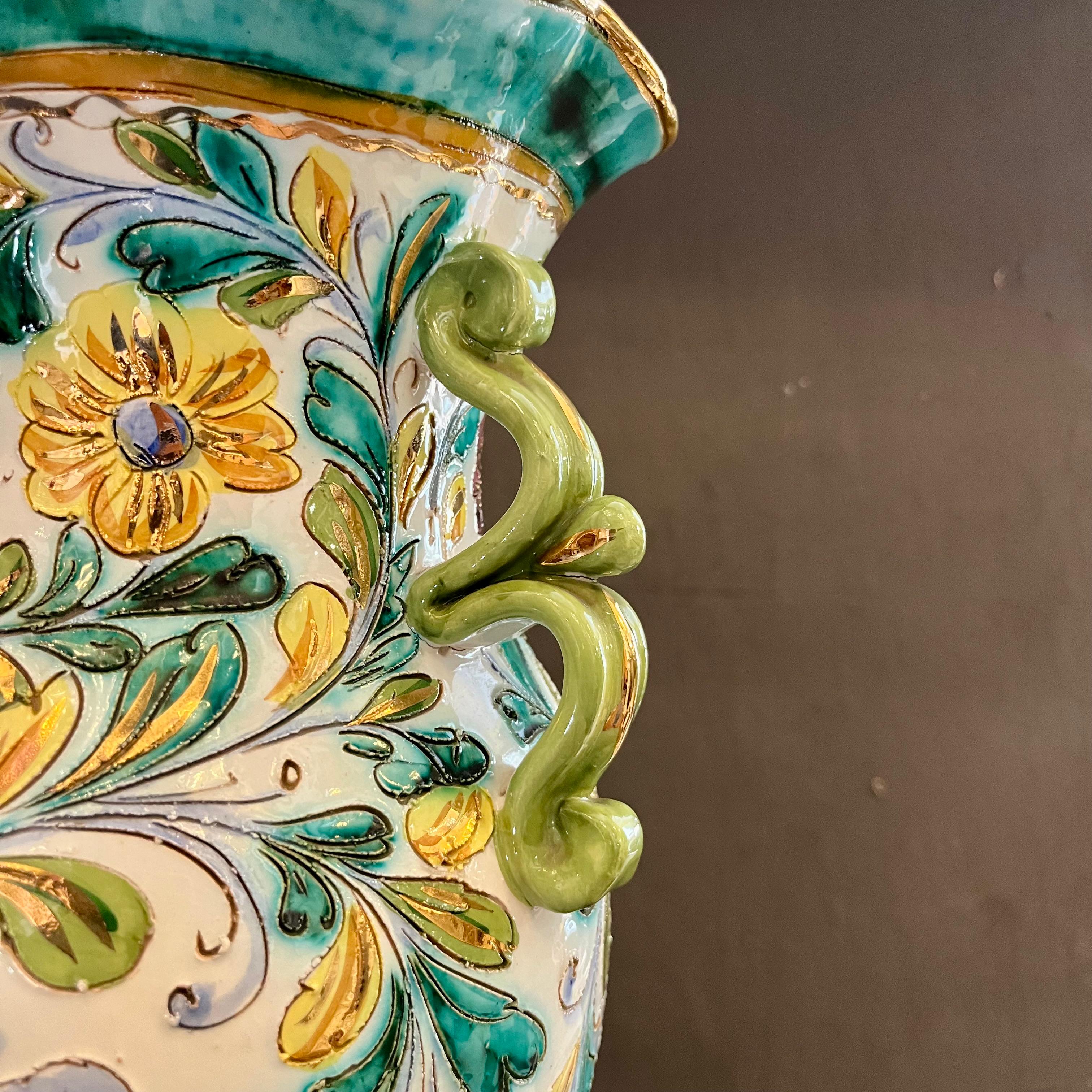 Large Hand-Painted Italian Majolica Vase, Signed and Dated 2001