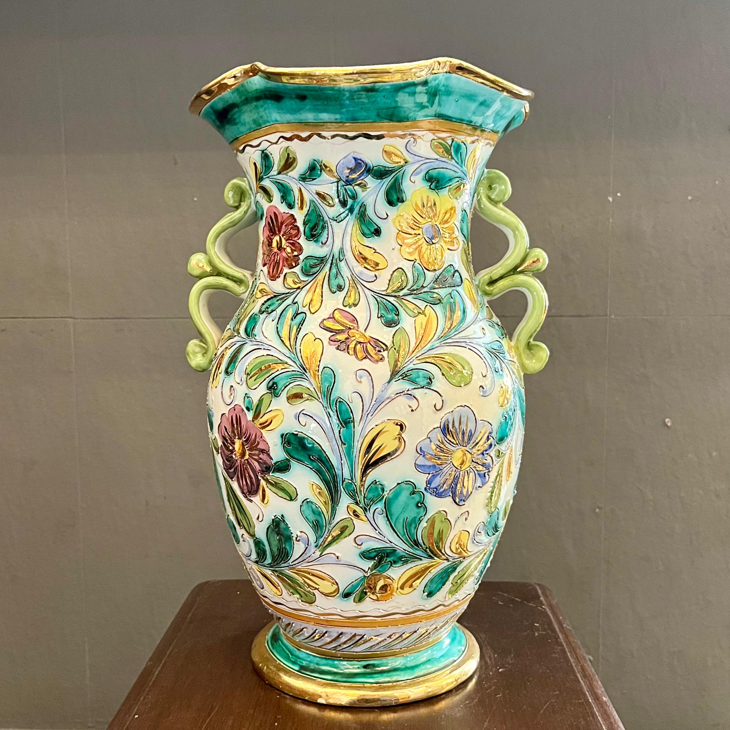 Large Hand-Painted Italian Majolica Vase, Signed and Dated 2001