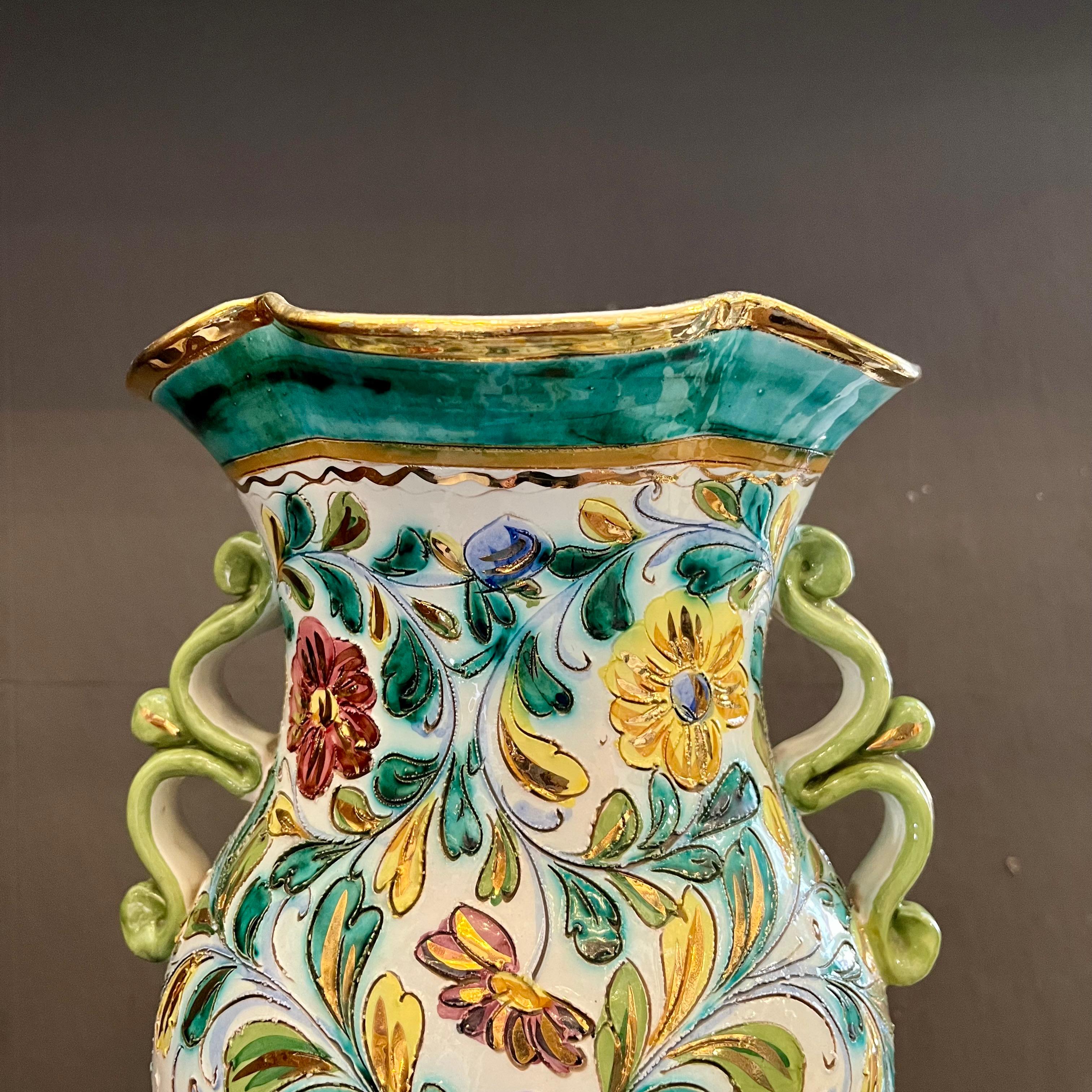 Large Hand-Painted Italian Majolica Vase, Signed and Dated 2001