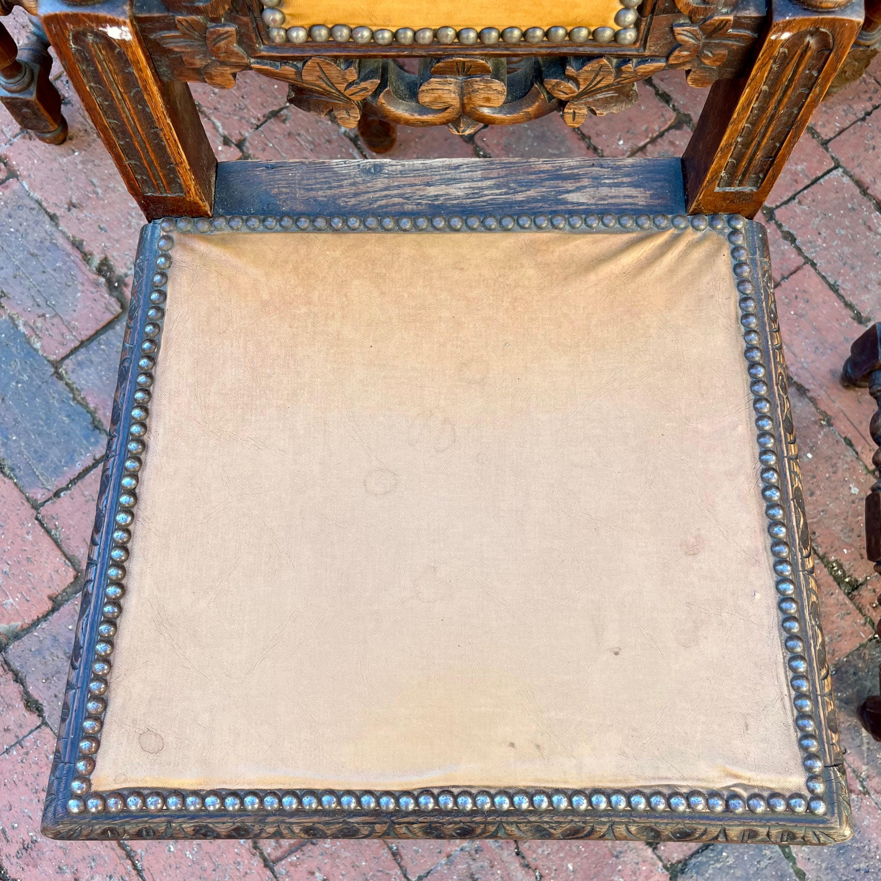 Set of 5 Antique Carved Oak Dining Chairs