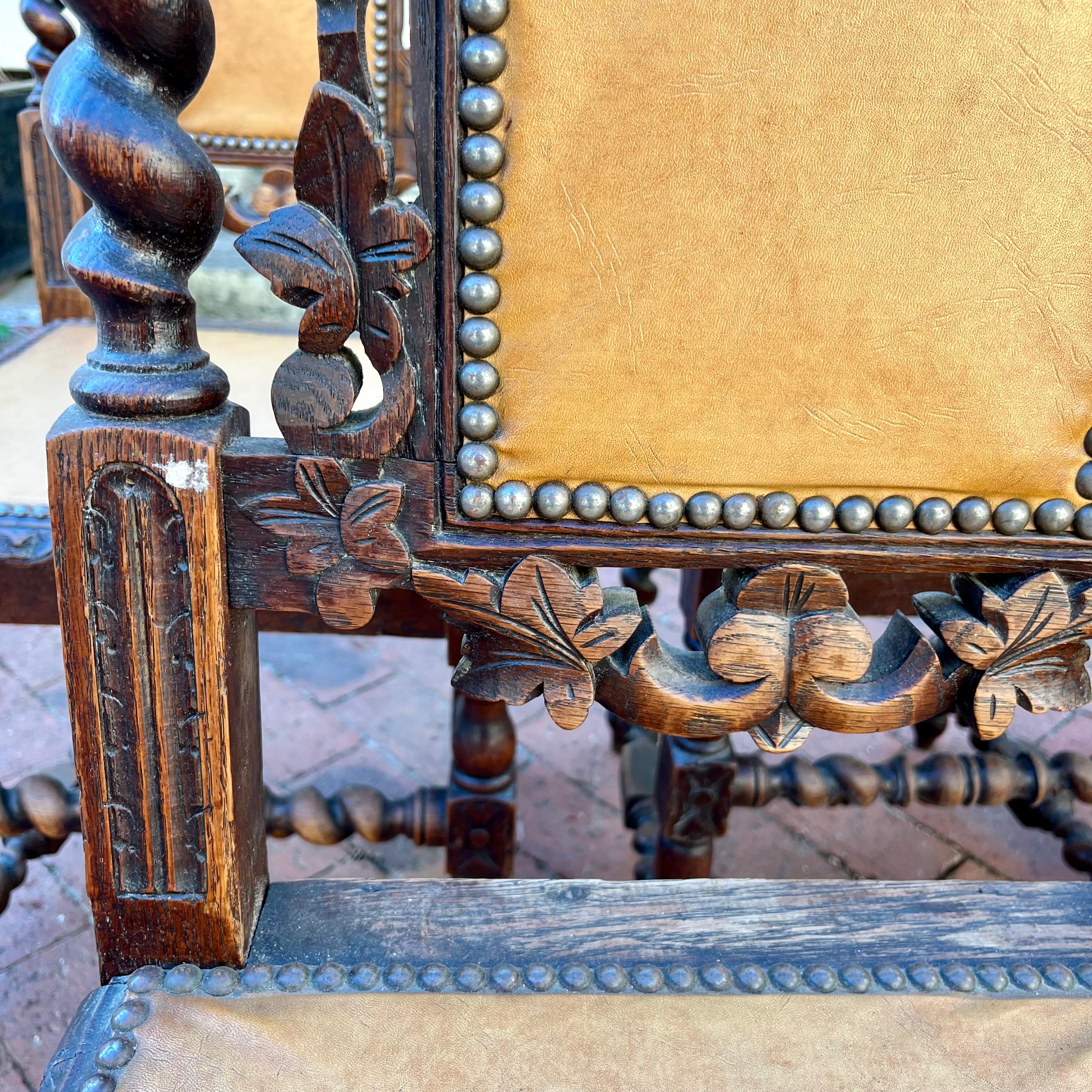 Set of 5 Antique Carved Oak Dining Chairs