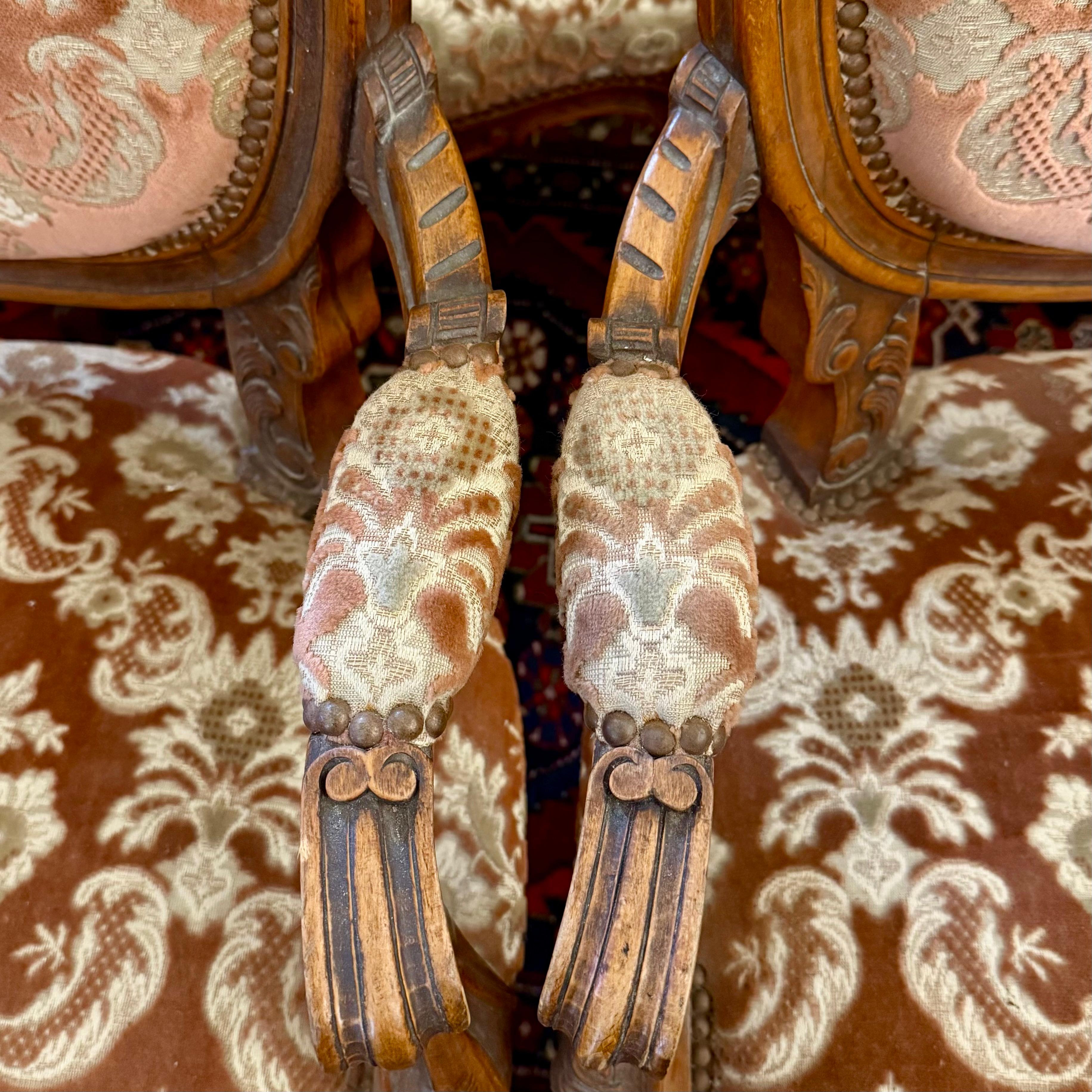 Set of Six Louis XV Style Walnut Armchairs, French, Late 19th Century
