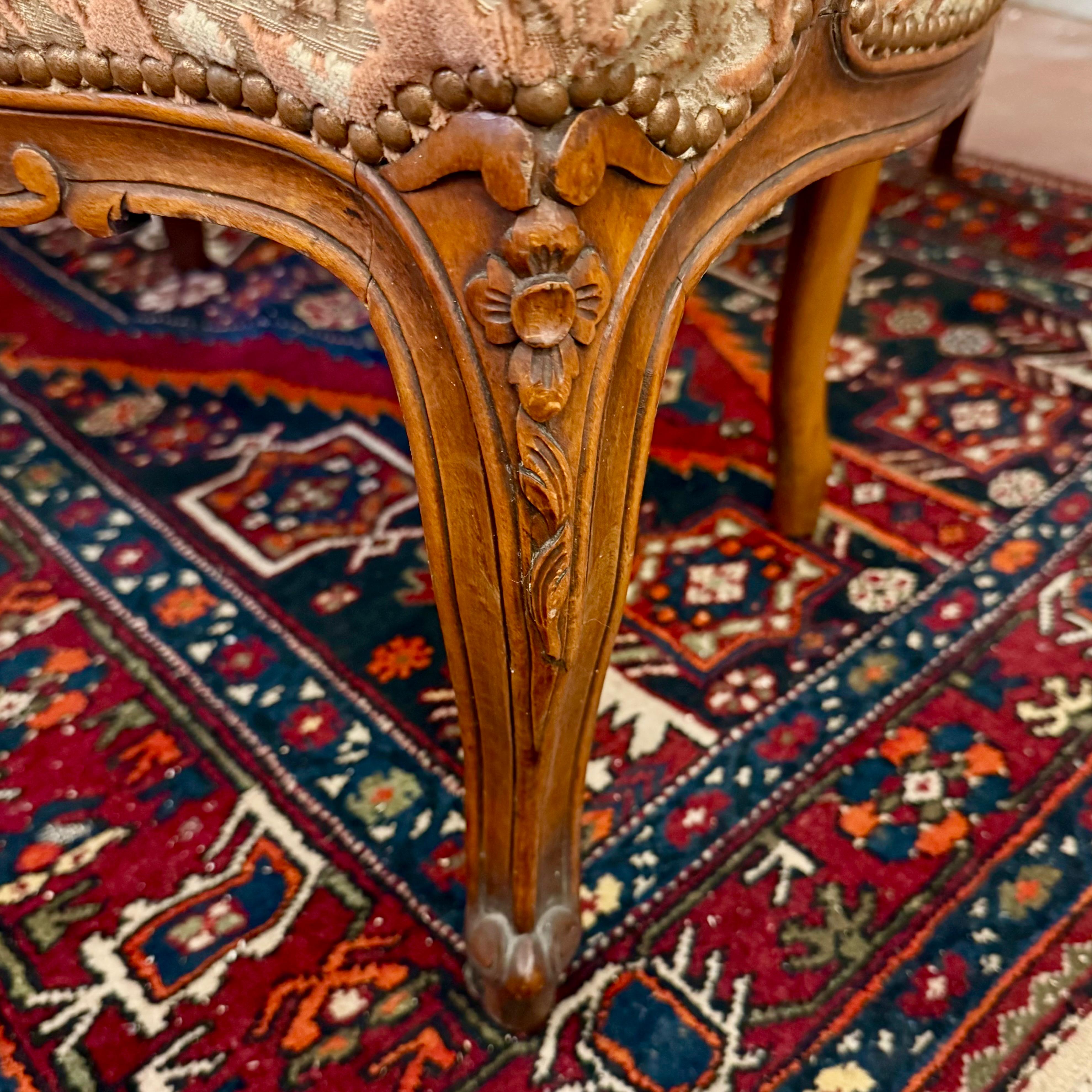 Set of Six Louis XV Style Walnut Armchairs, French, Late 19th Century