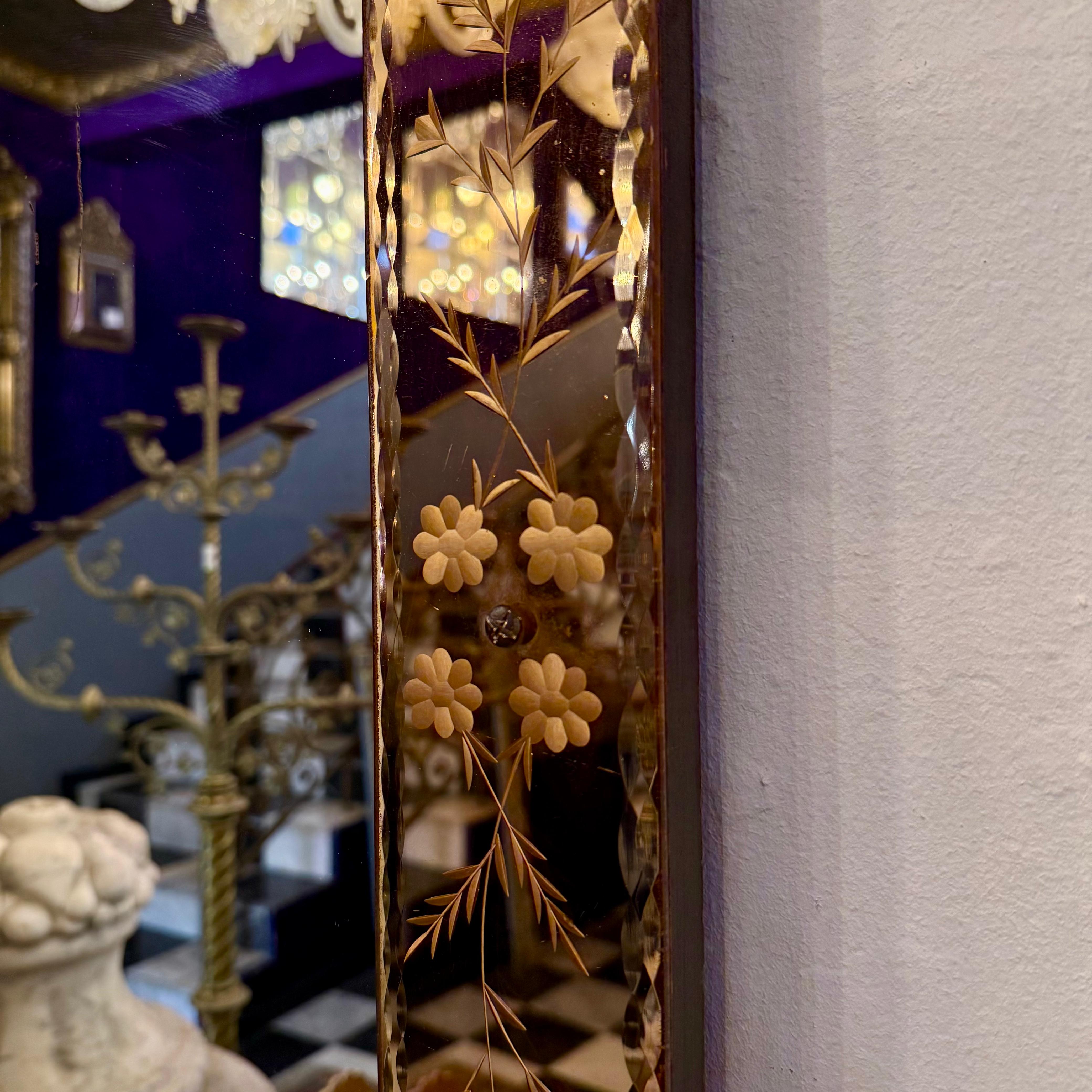 Vintage Rose Gold Venetian Etched Mirror, c 1930's