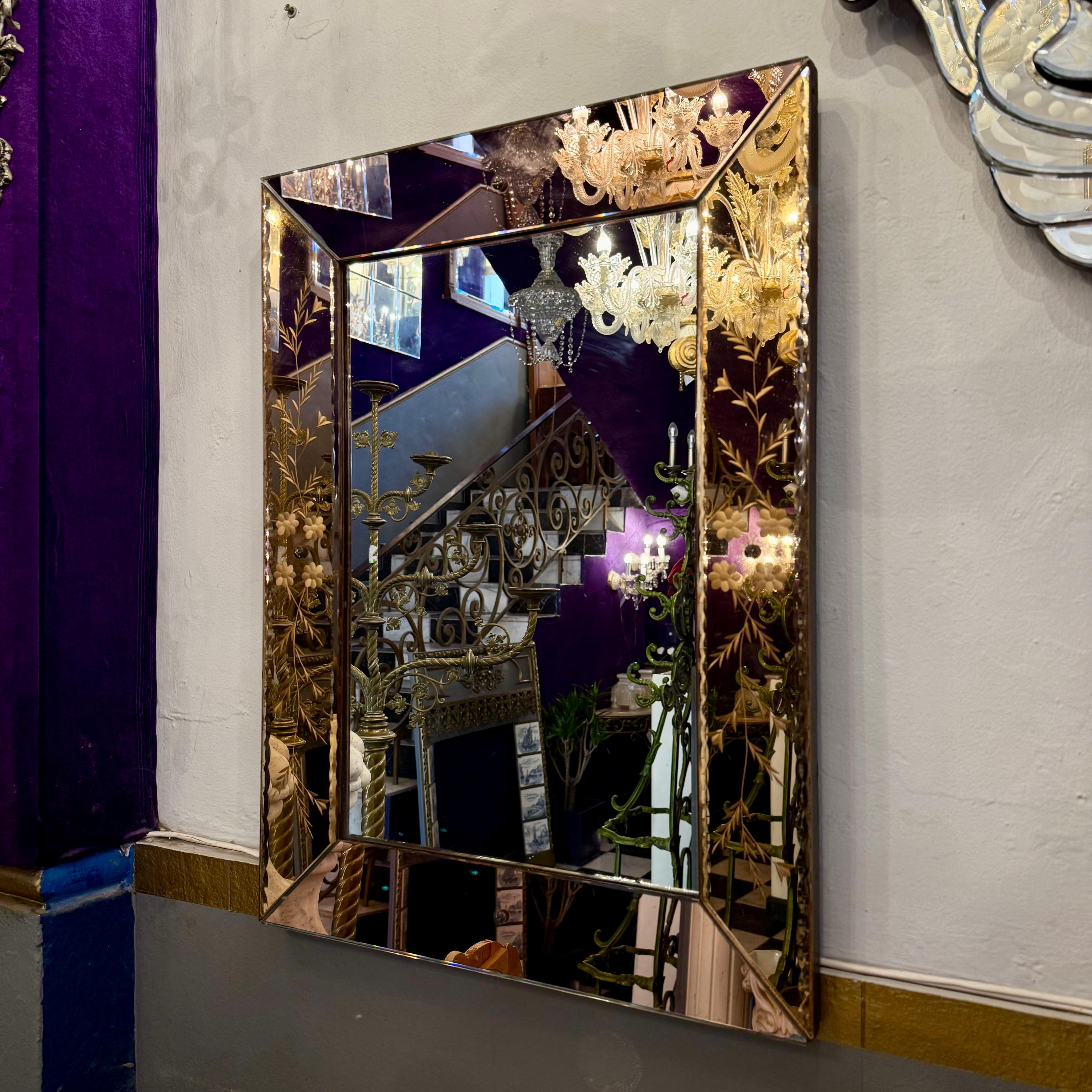 Vintage Rose Gold Venetian Etched Mirror, c 1930's