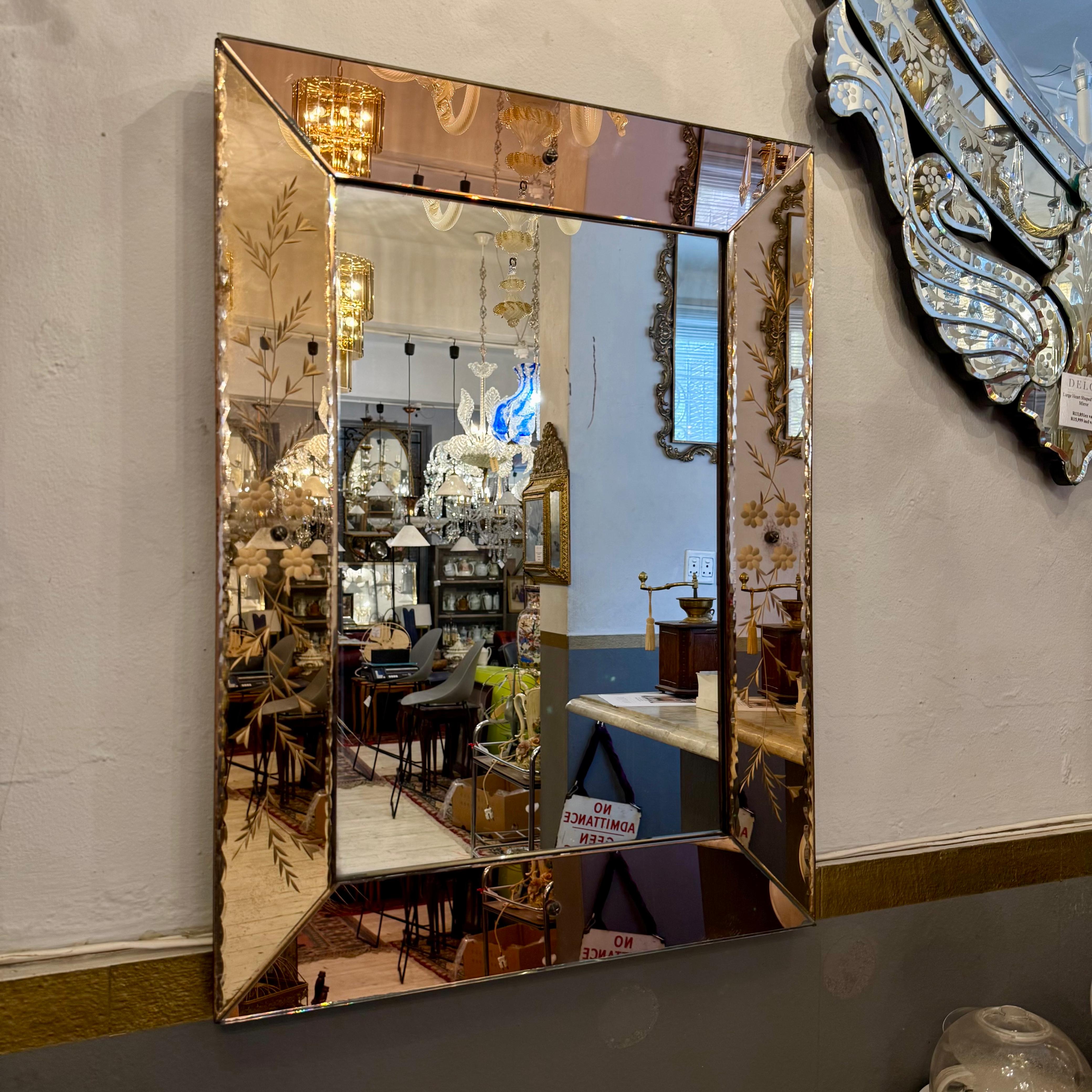 Vintage Rose Gold Venetian Etched Mirror, c 1930's