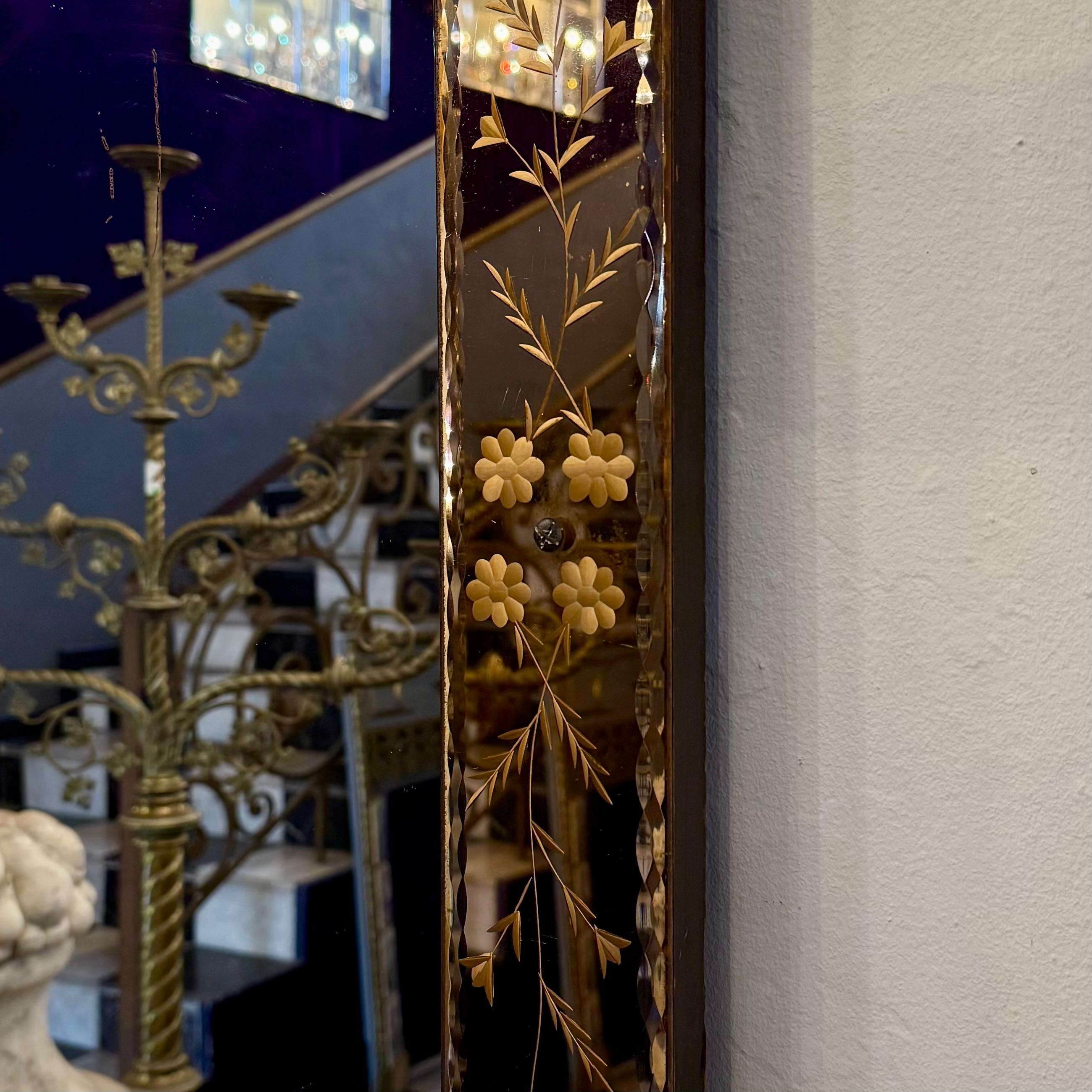 Vintage Rose Gold Venetian Etched Mirror, c 1930's