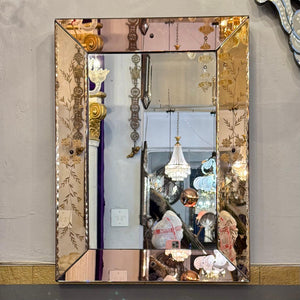 Vintage Rose Gold Venetian Etched Mirror, c 1930's