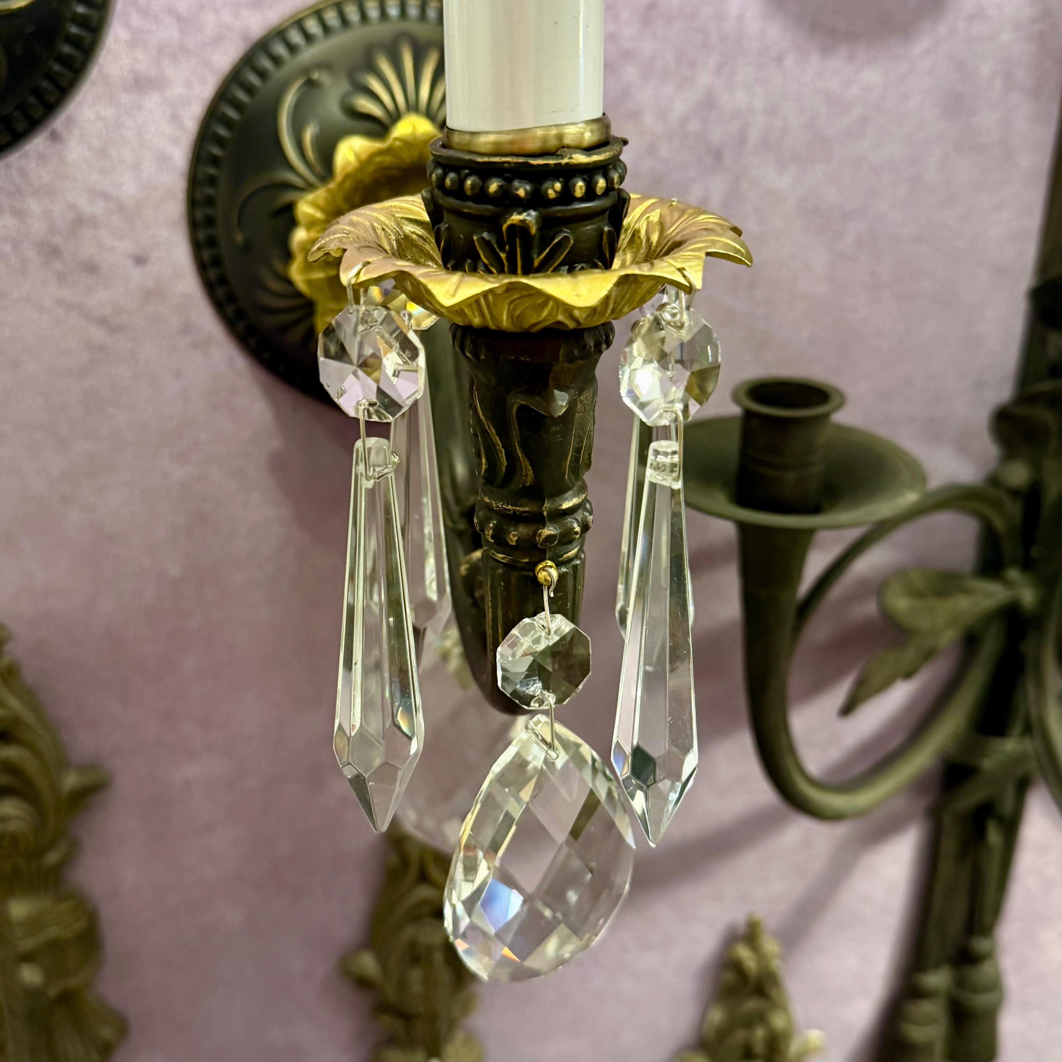 French Style Matte Black Wall Sconce with Gilt Detail