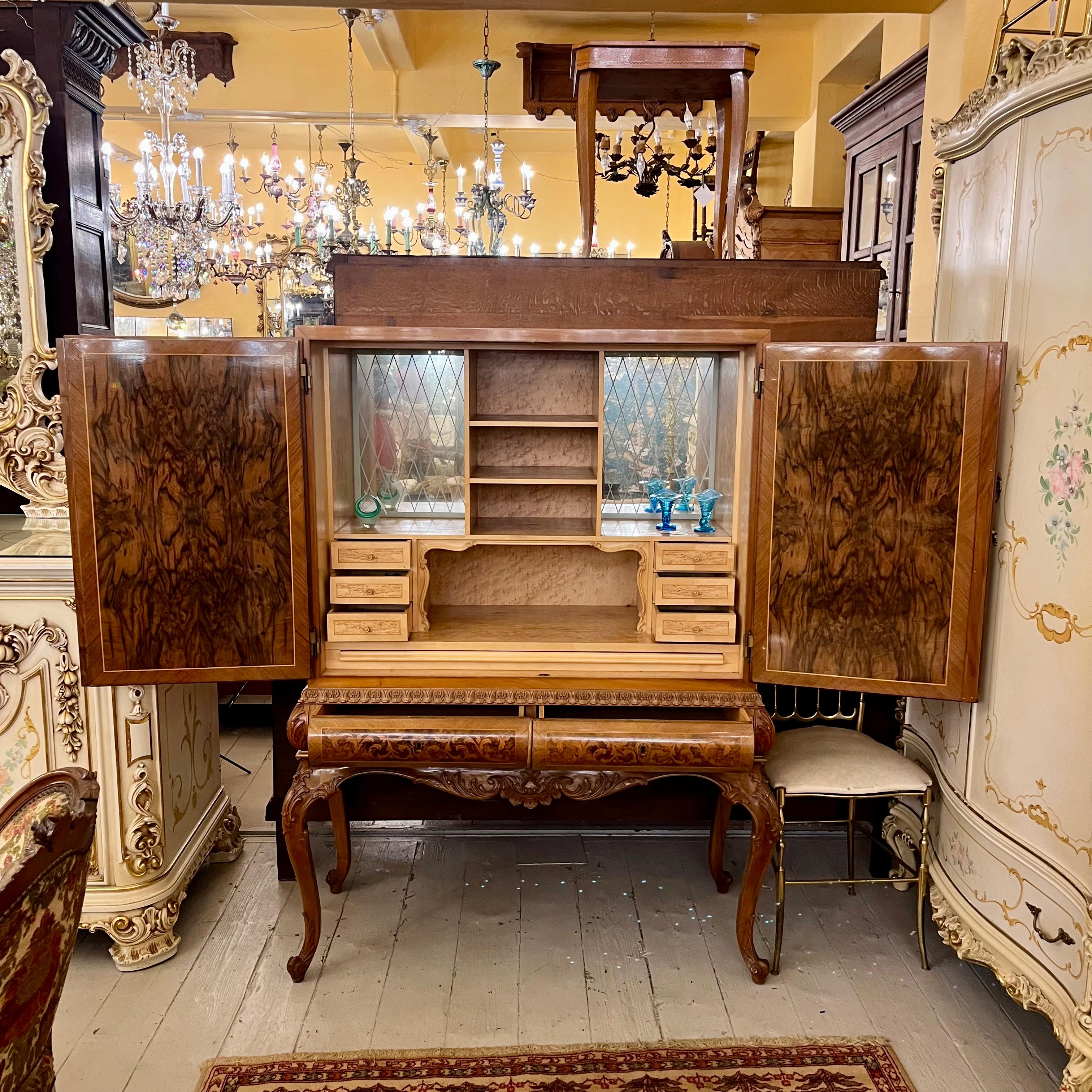 Italian Inlaid Walnut Secretaire, c. 1950s - SOLD