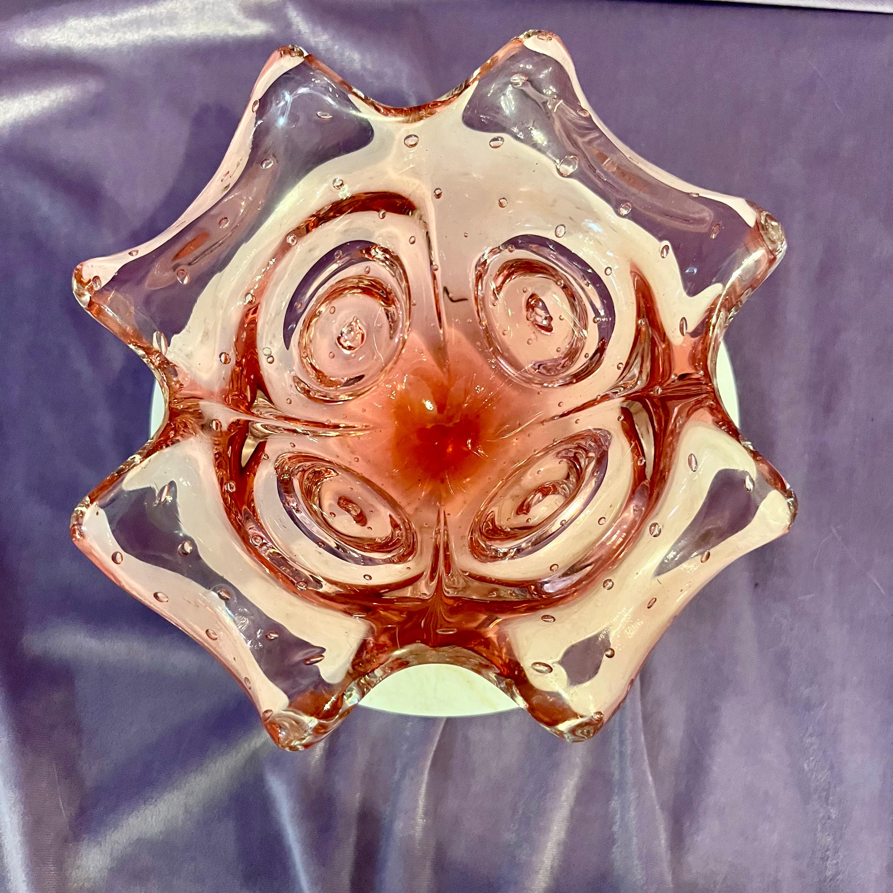 Vintage Murano Peach  Floral Ashtray