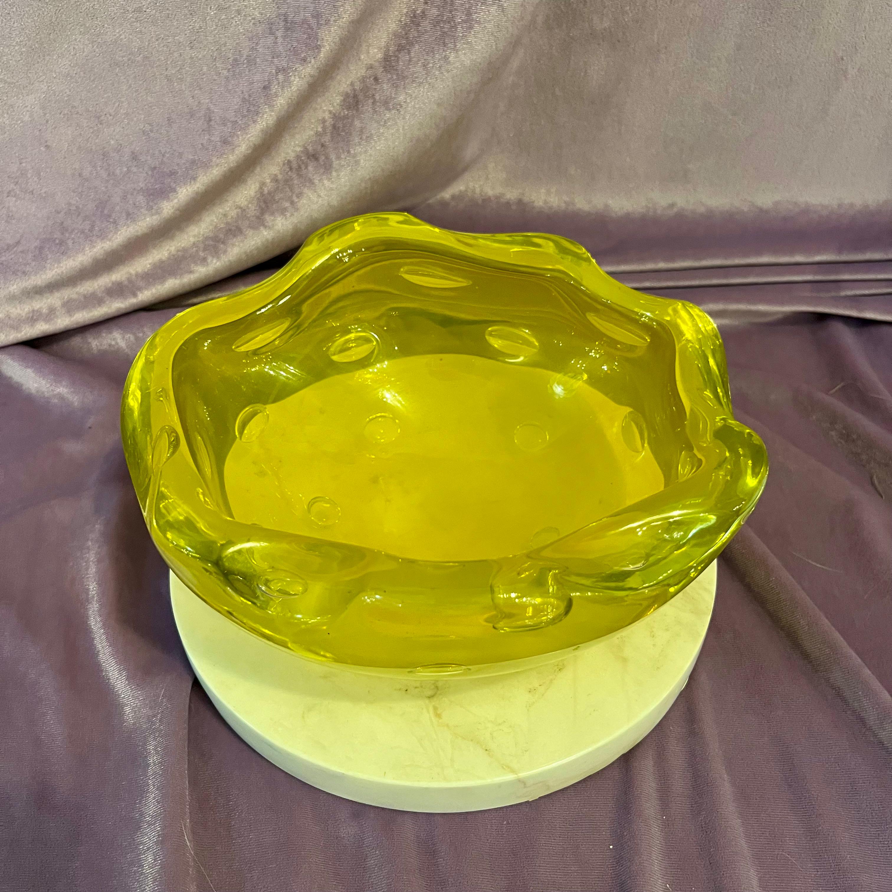 Vintage Murano Ashtray with Controlled Bubbles in Lemon Yellow - SOLD