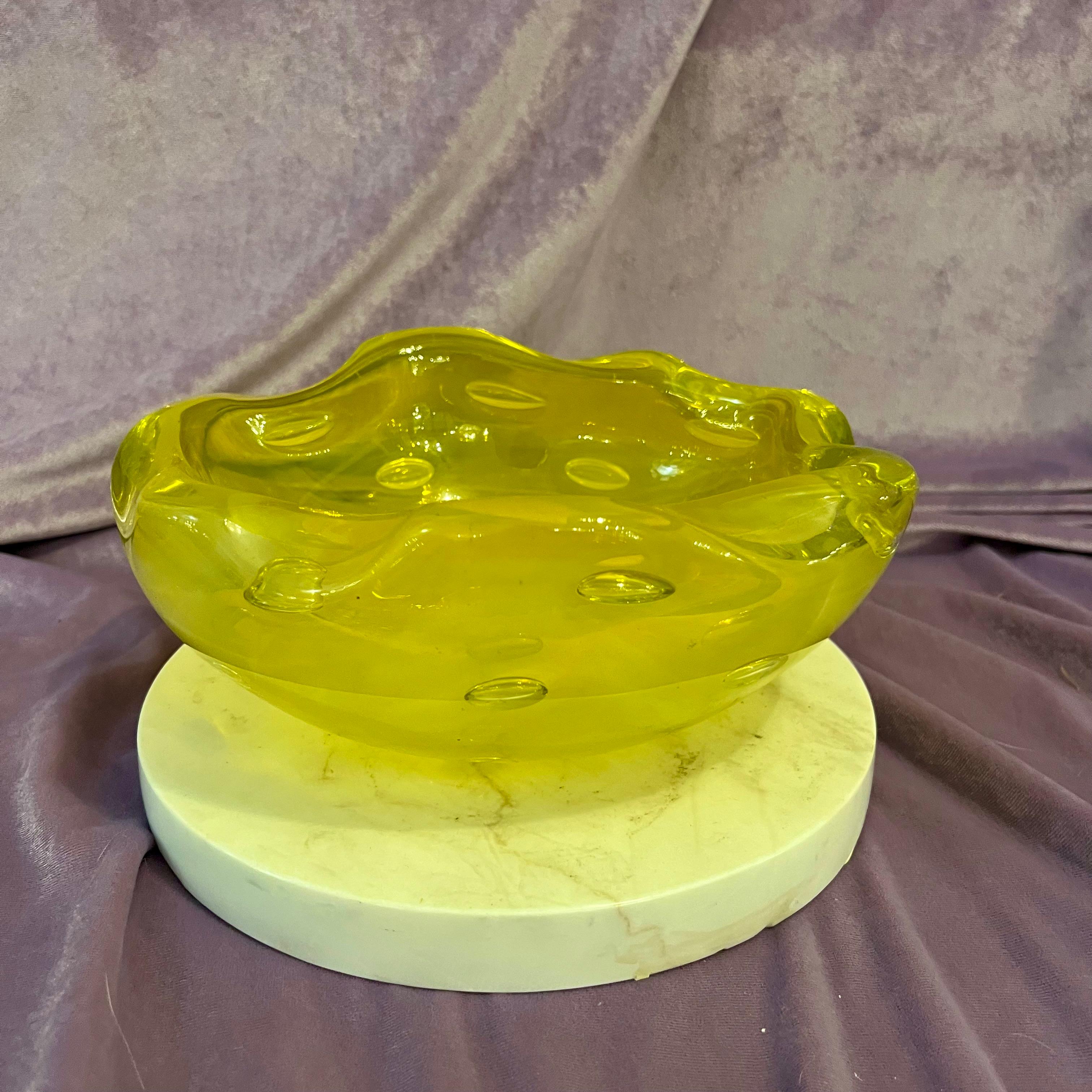 Vintage Murano Ashtray with Controlled Bubbles in Lemon Yellow - SOLD