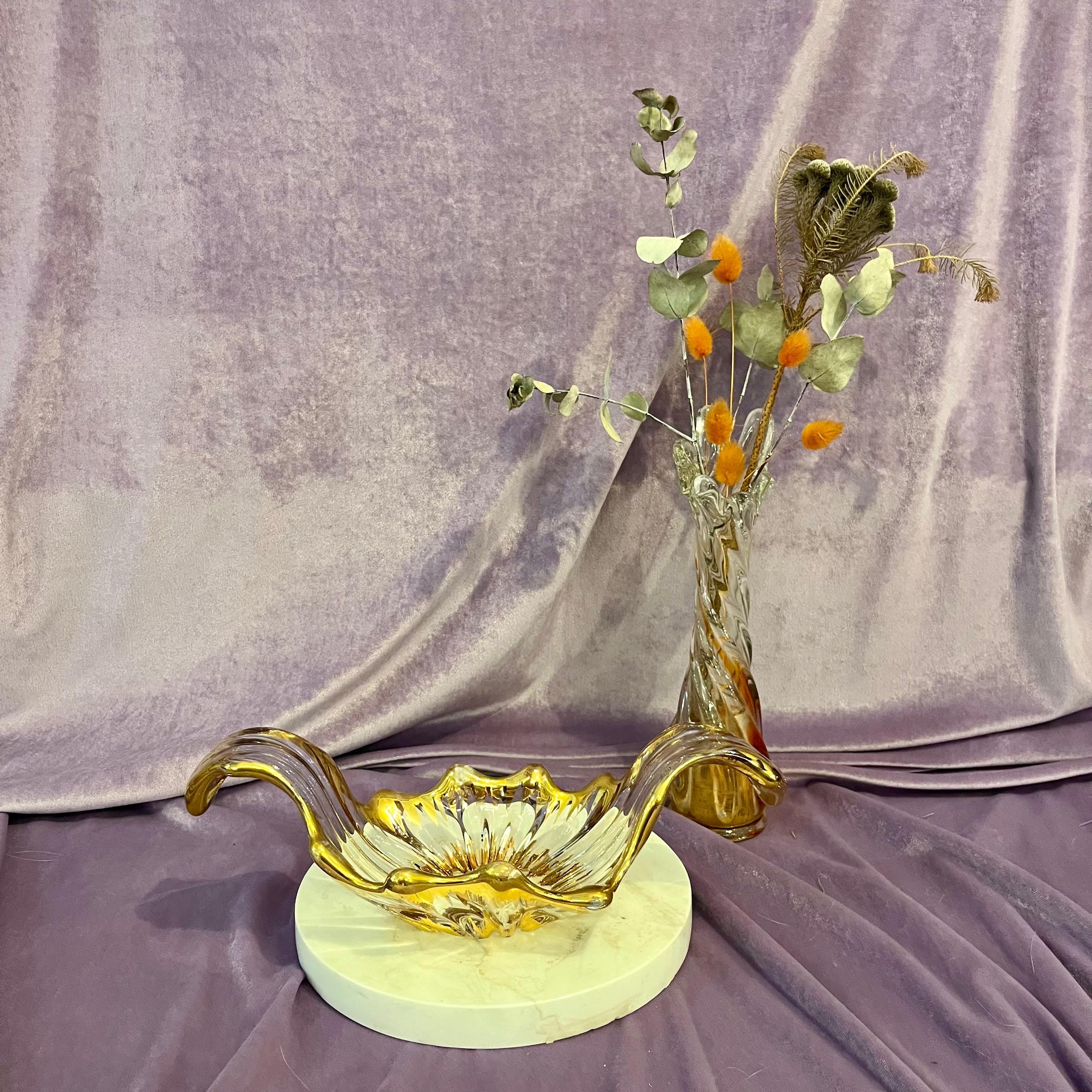 Vintage Glass bowl with Gold Accent Trim - SOLD