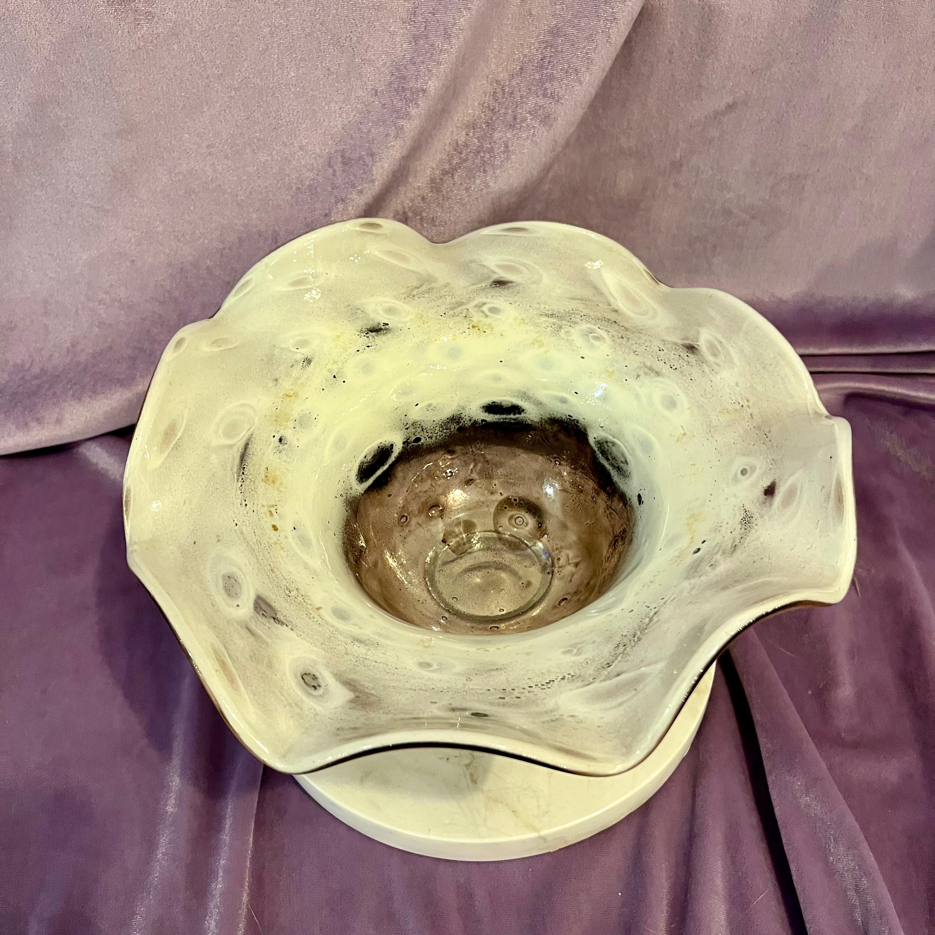 Cream and Caramel Murine Glass Bowl on Marble Base, c. Mid-20th Century - SOLD