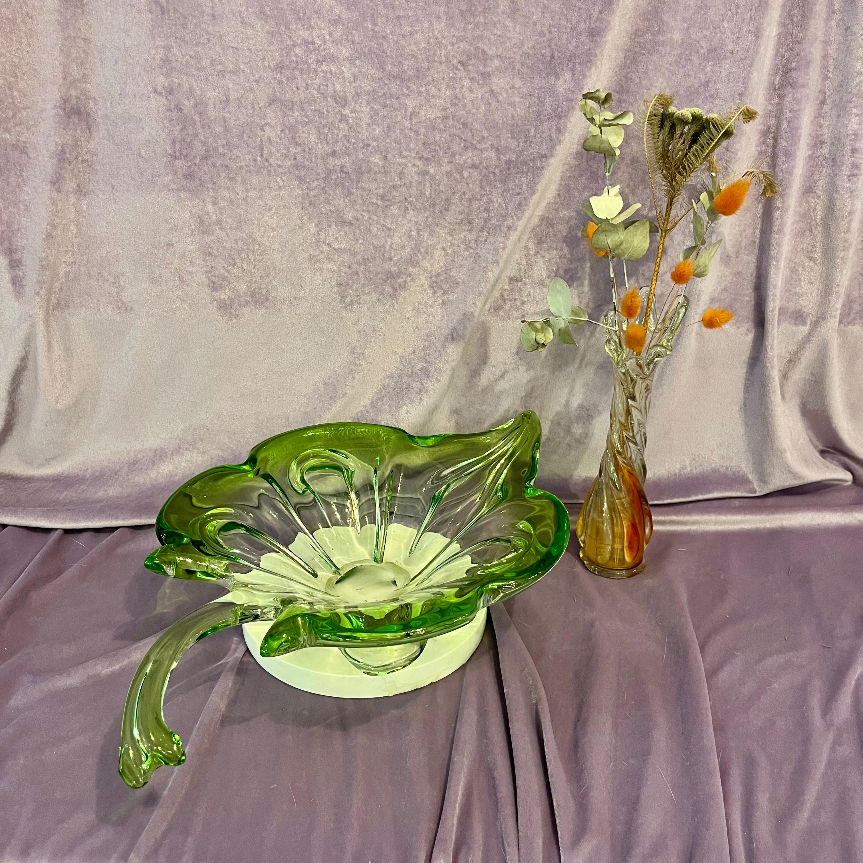 Large Murano Green Leaf Bowl - SOLD
