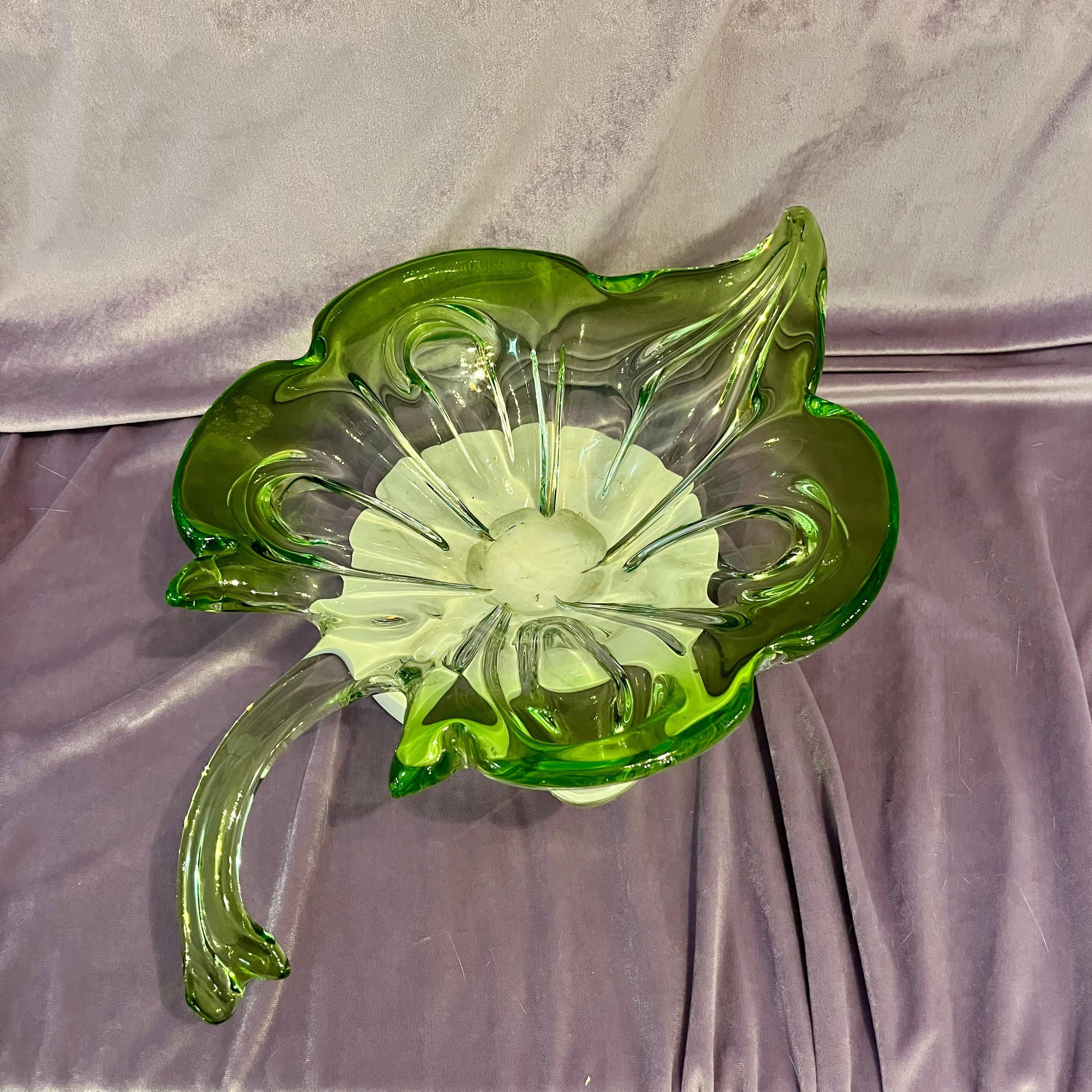 Large Murano Green Leaf Bowl - SOLD