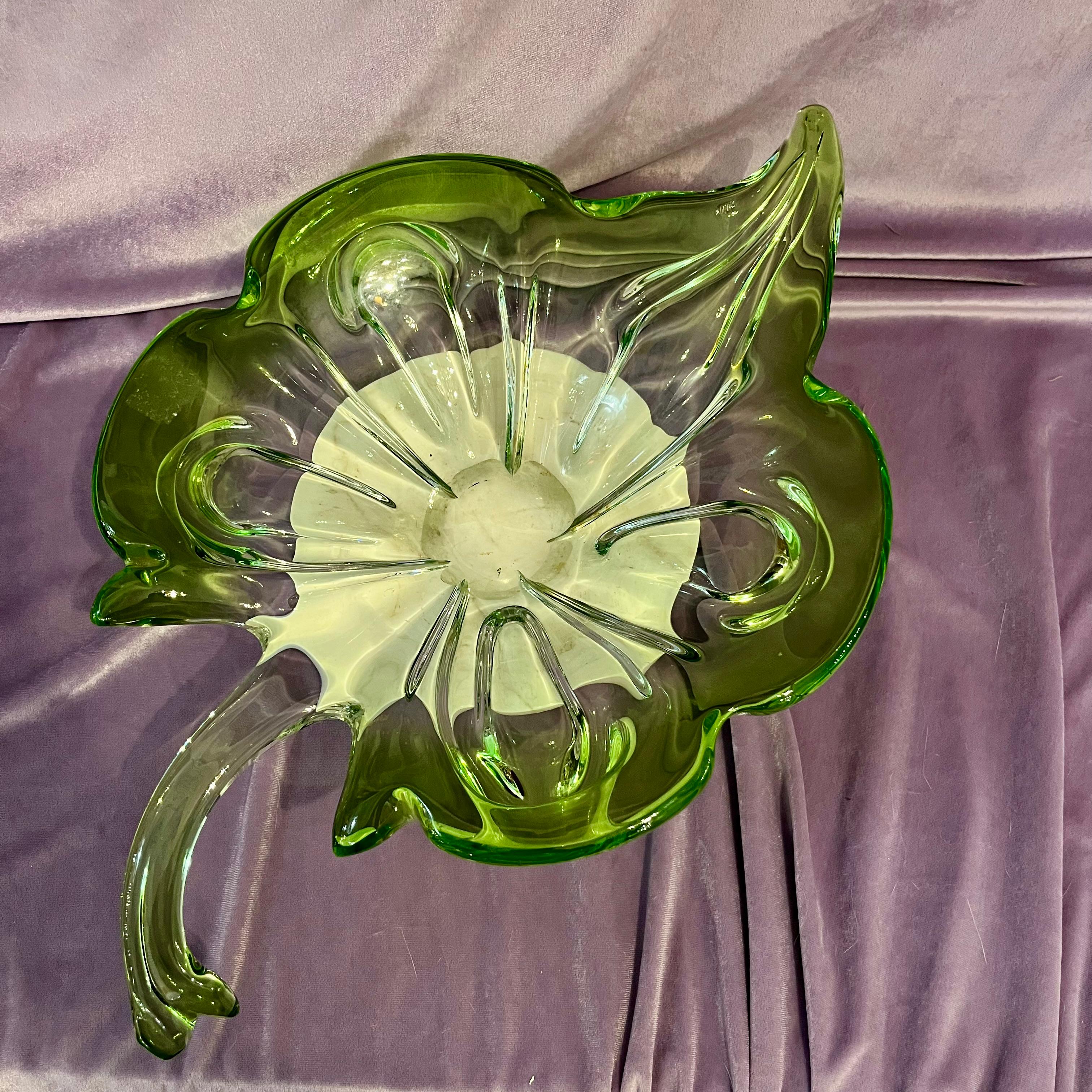 Large Murano Green Leaf Bowl - SOLD