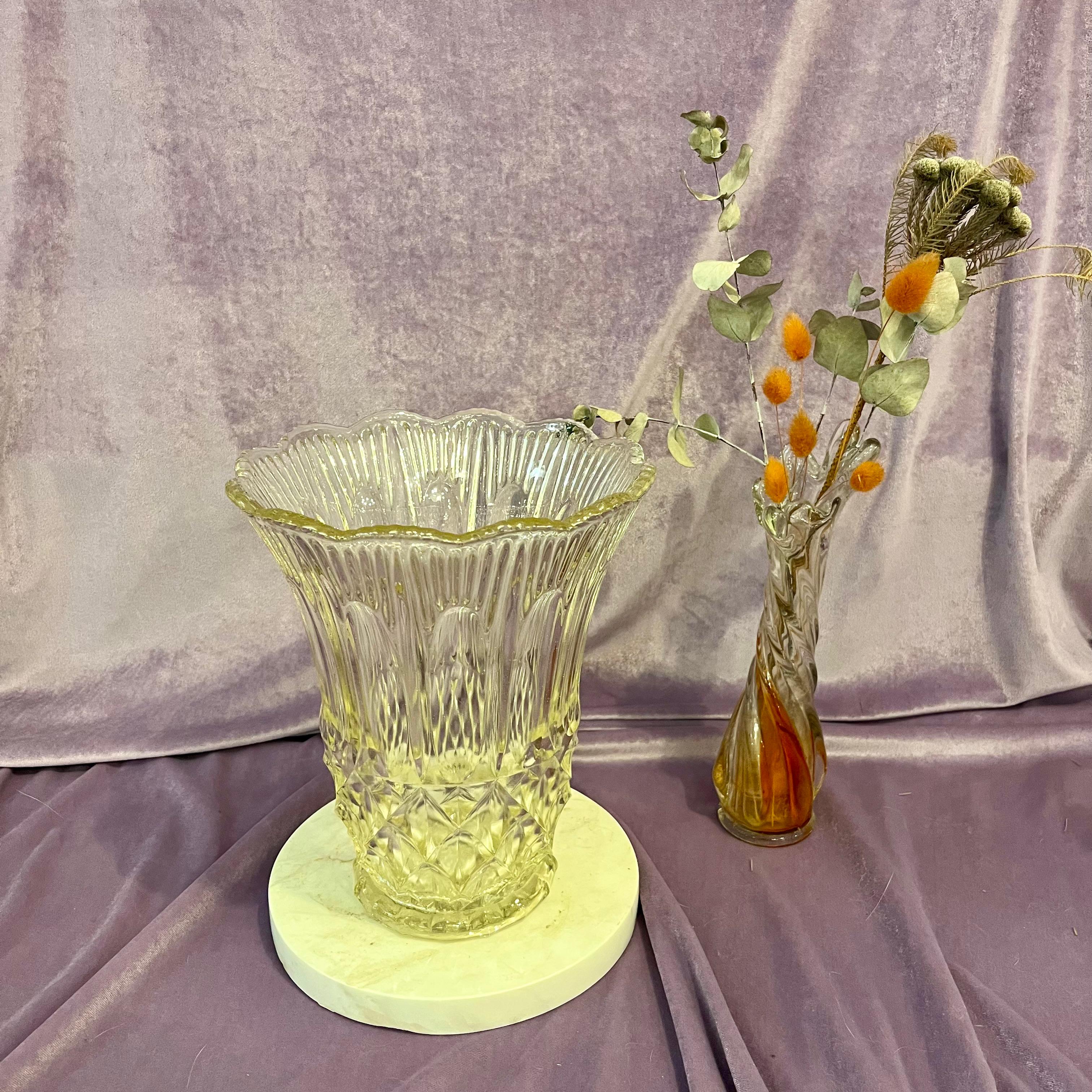 Amber Tinted Crystal Vase with Scalloped Rim