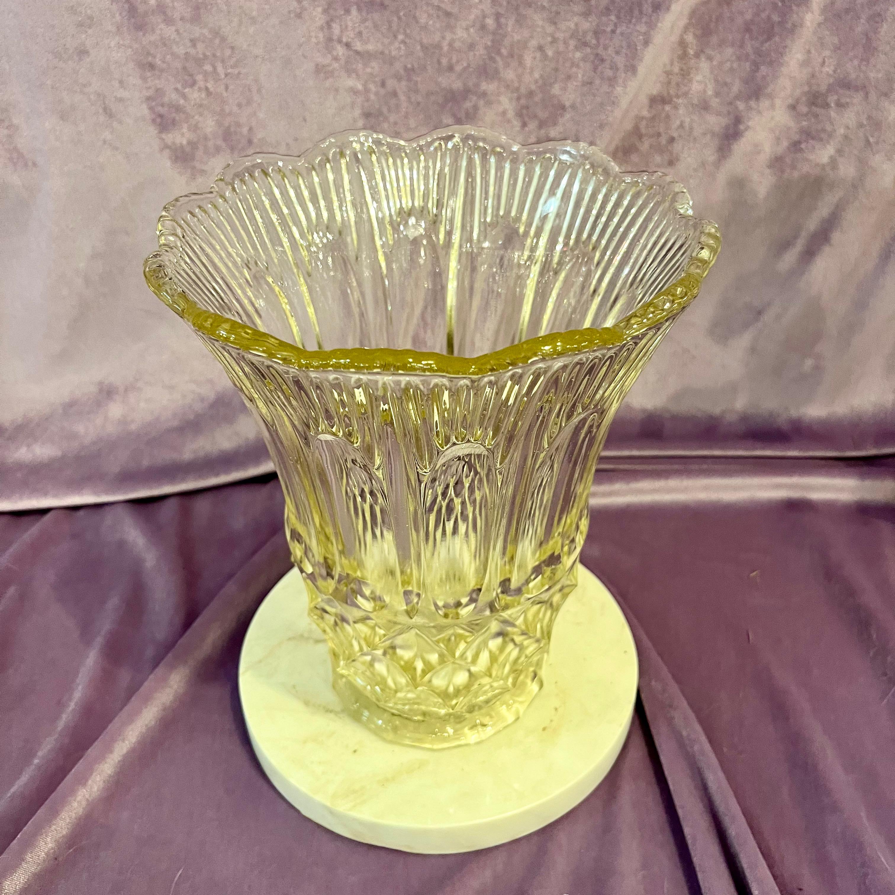Amber Tinted Crystal Vase with Scalloped Rim