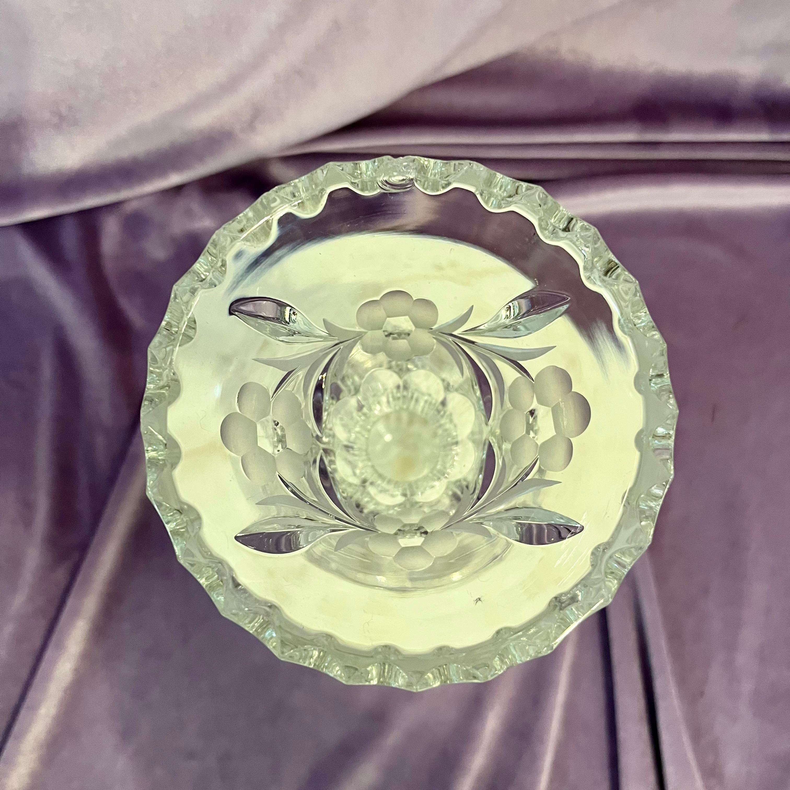Vintage Cut Crystal Vase with Etched Floral Design