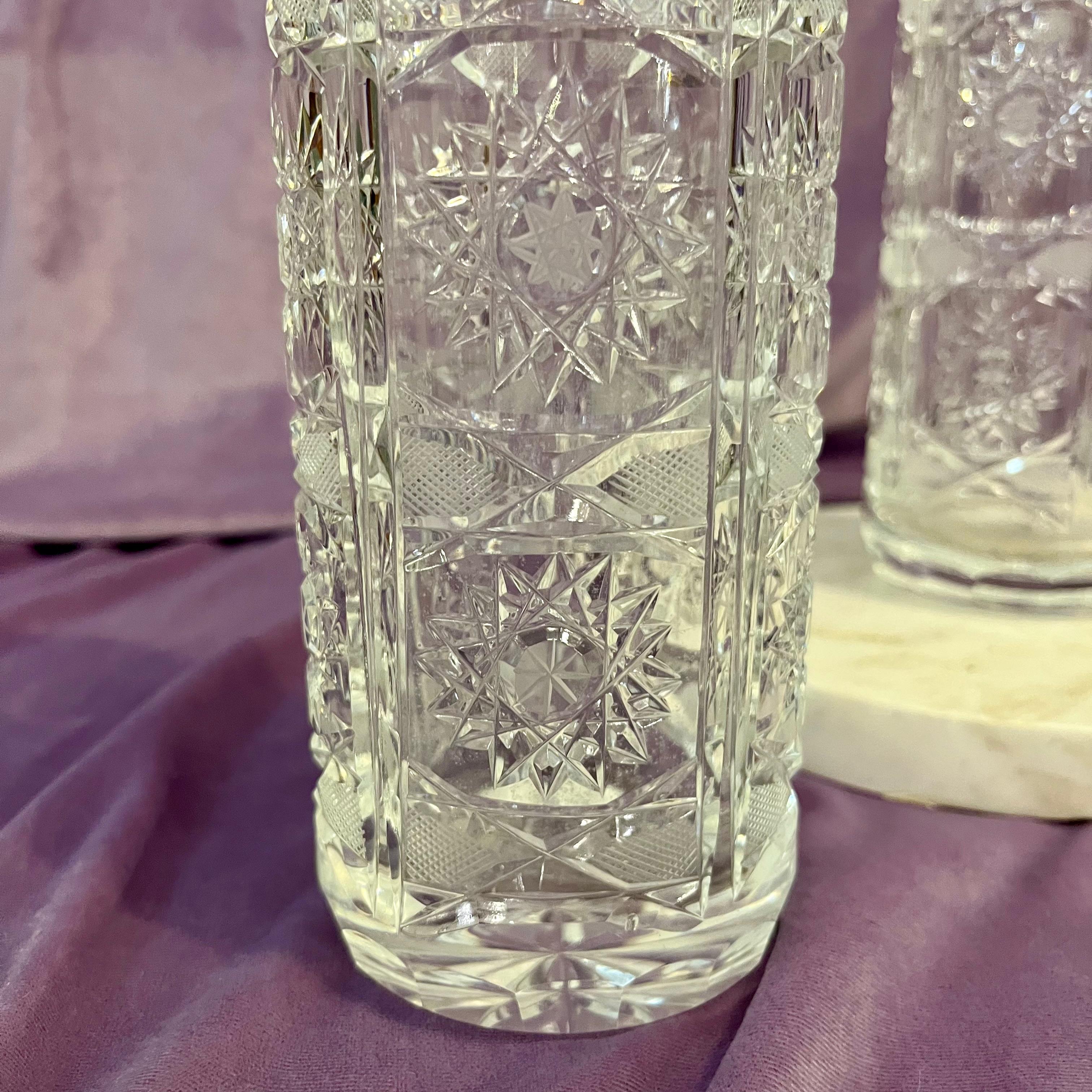 Beautiful Cut Crystal Vase with Art Deco Floral Design
