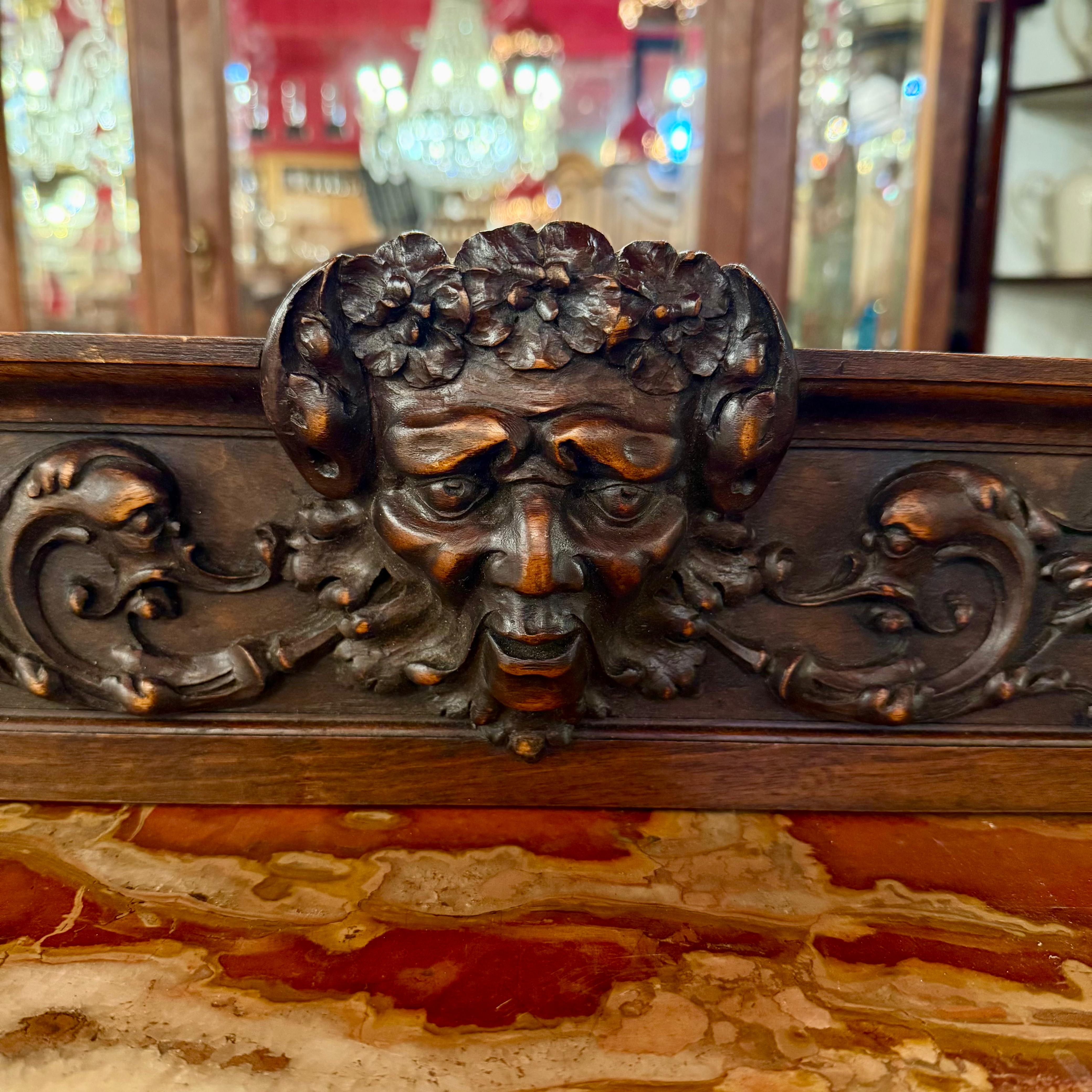 Large Walnut and Marble-Top Buffet with Carved Detail, c. Late 19th Century