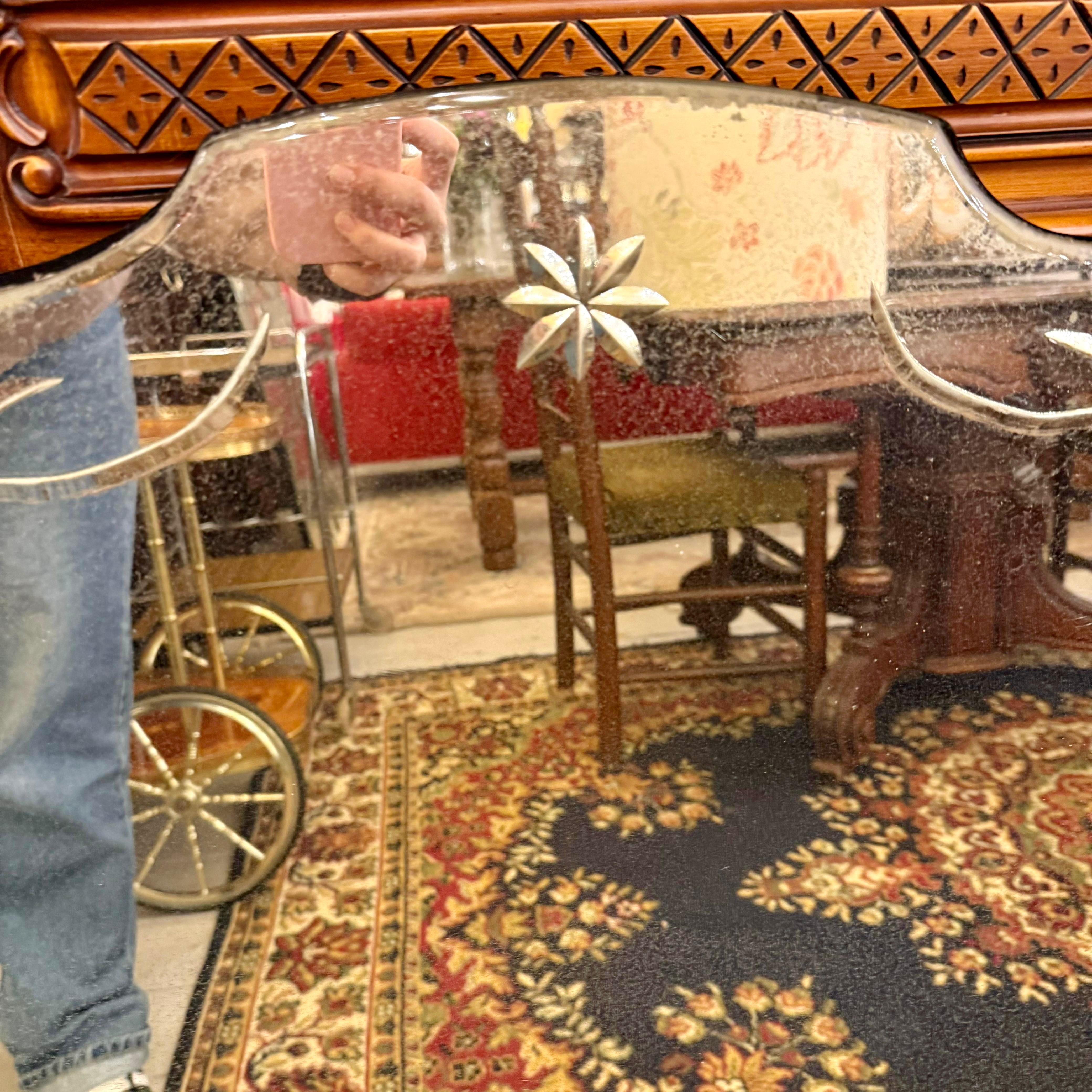 Aged Venetian Scalloped Edge Mirror with Floral Etching