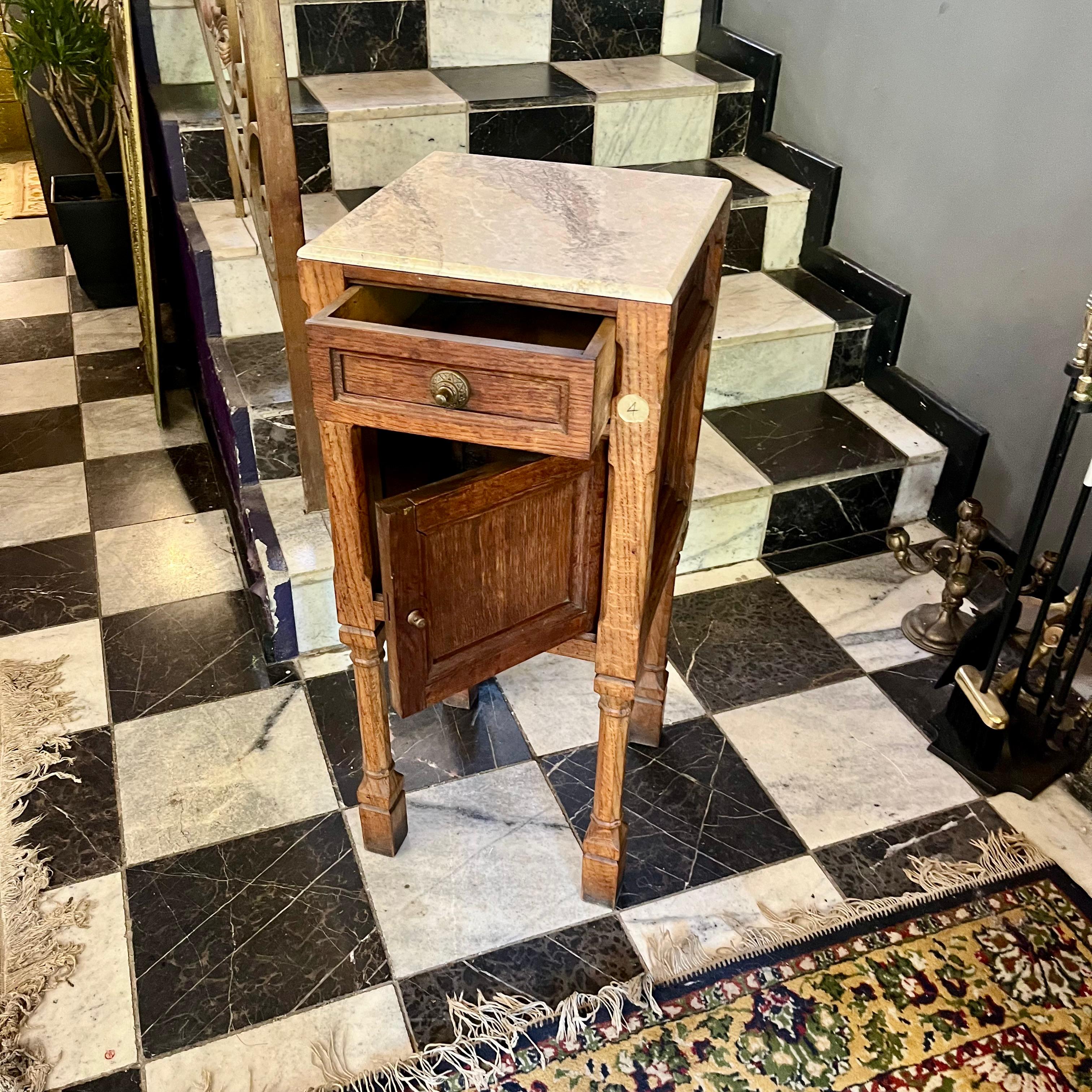 Oak Pedestal with Cream Marble Top