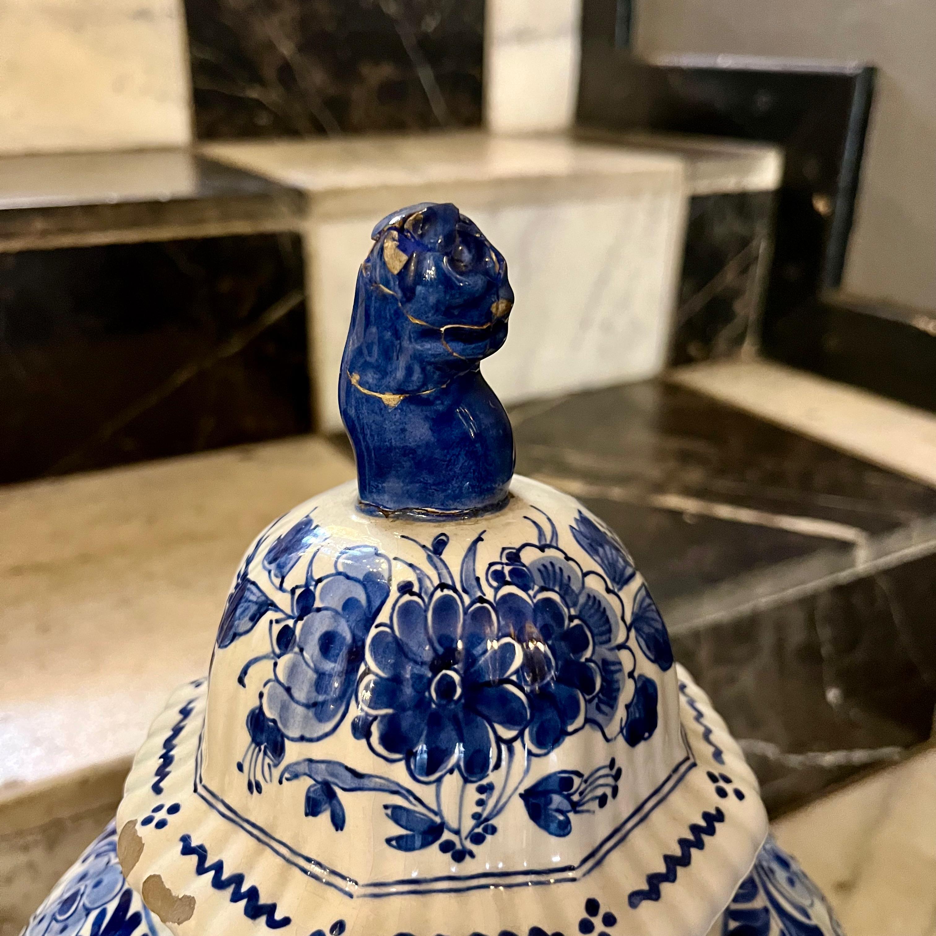 Ribbed Delft Blue & White Lidded Vase, Holland, 20th Century - SOLD