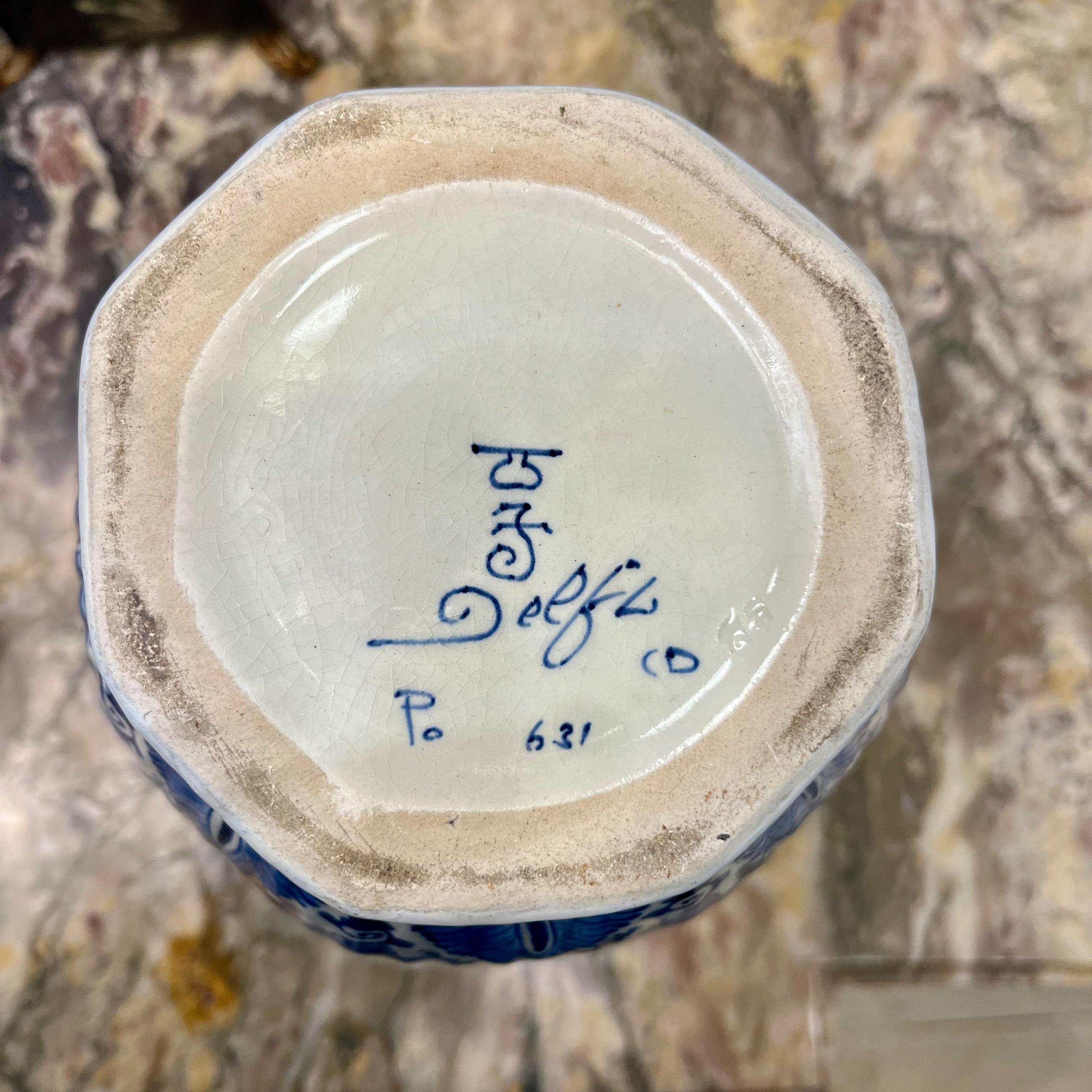 Ribbed Delft Blue & White Lidded Vase, Holland, 20th Century - SOLD