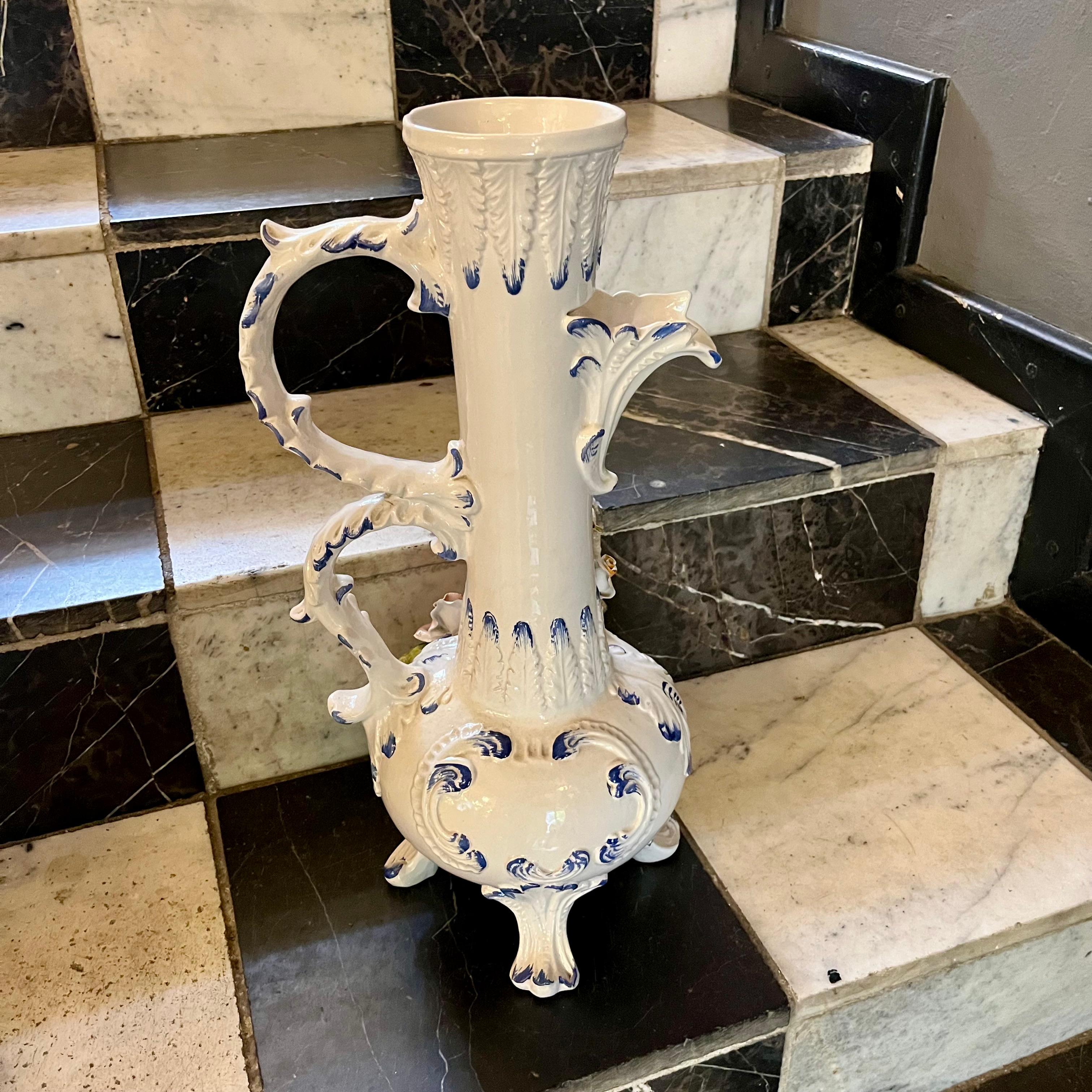 Capodimonte Porcelain Vase with Applied Florals, Italy, 20th Century