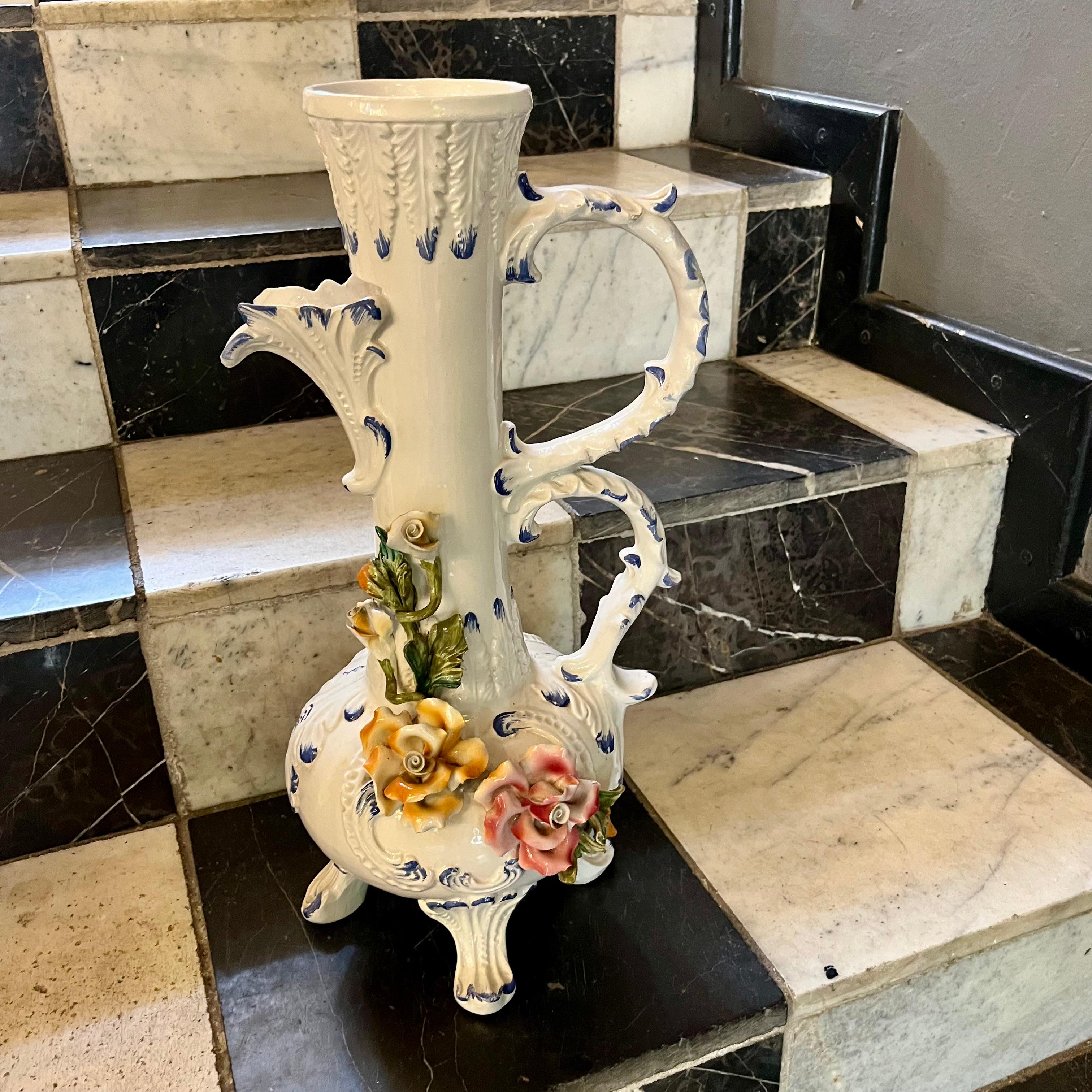 Capodimonte Porcelain Vase with Applied Florals, Italy, 20th Century