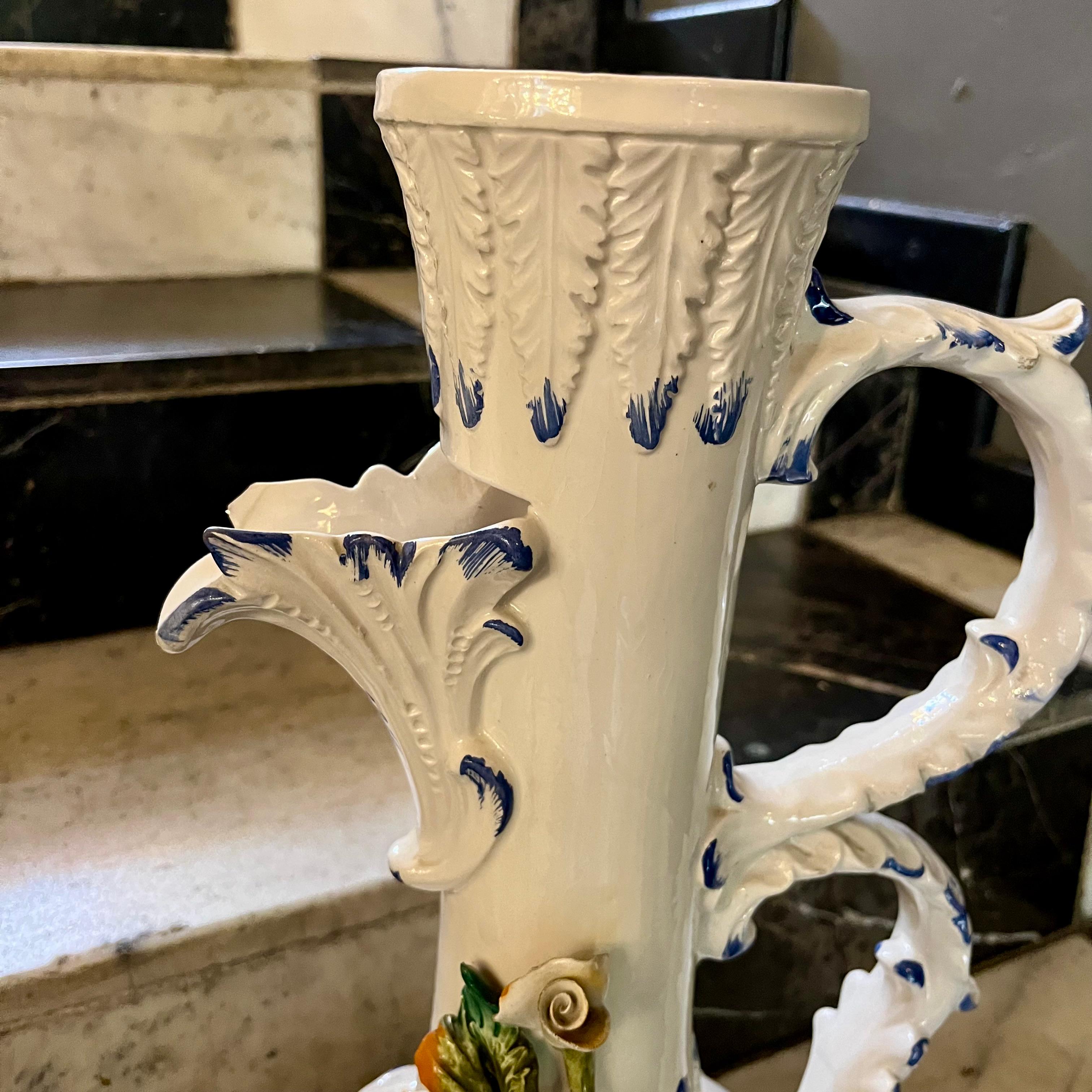 Capodimonte Porcelain Vase with Applied Florals, Italy, 20th Century