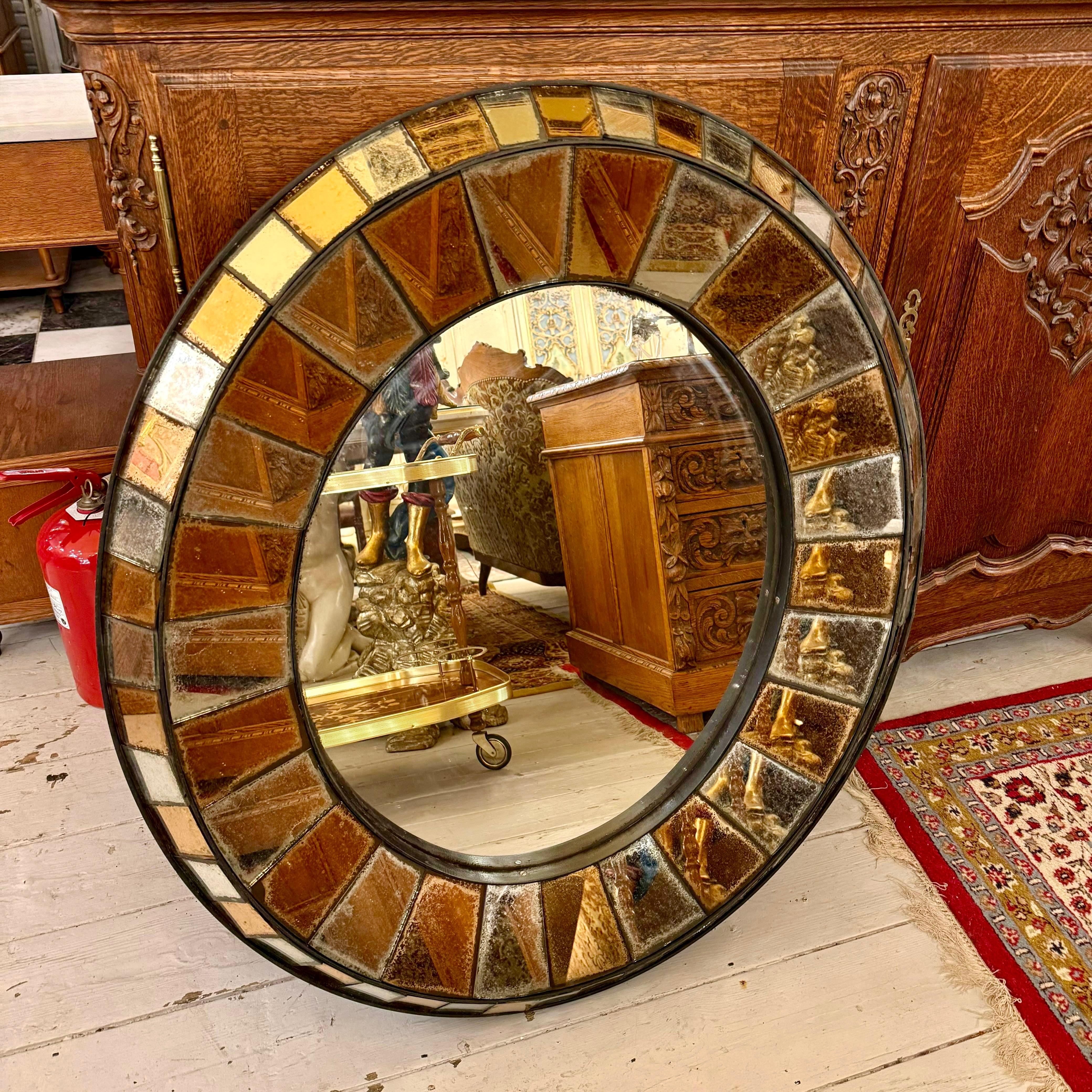 Aged Oval Mirror with Rose Gold Glass Panels