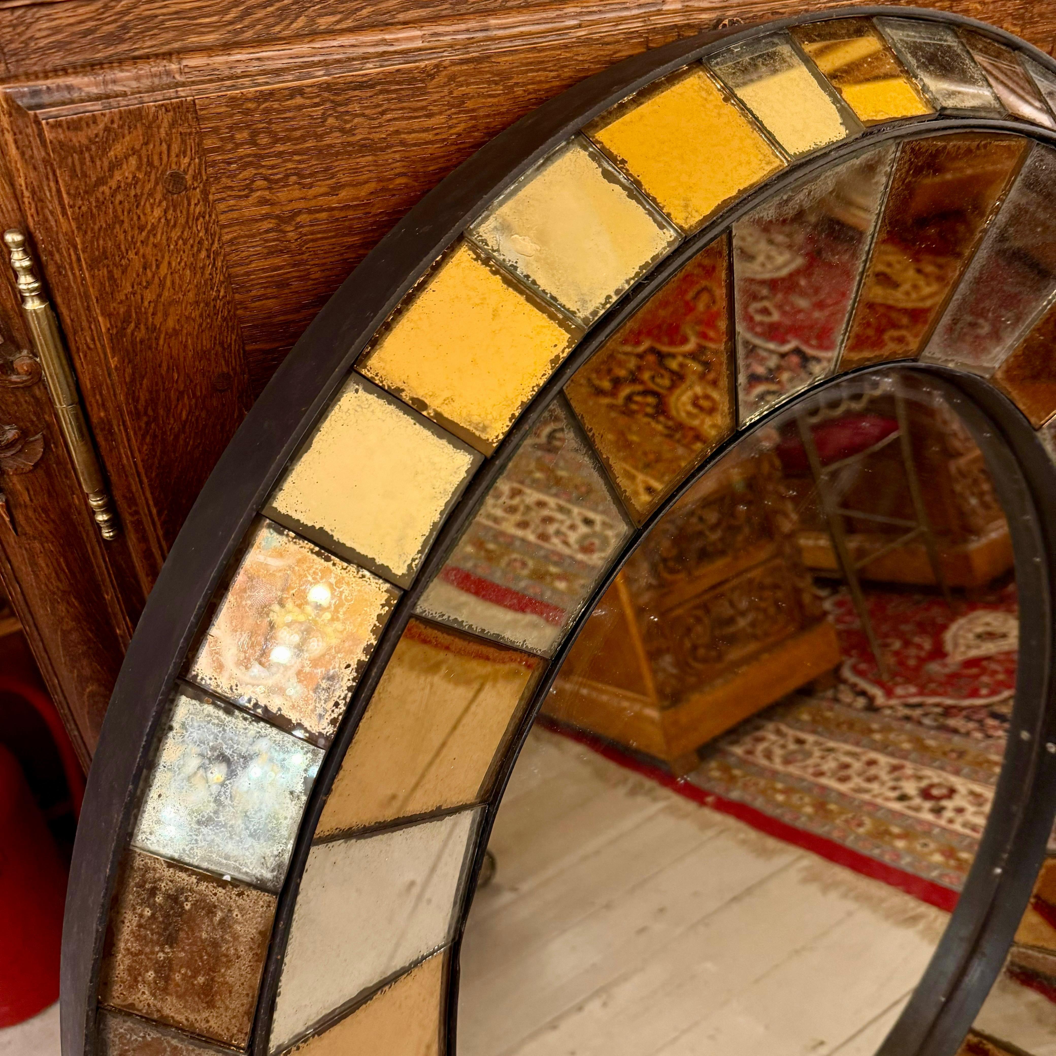 Aged Oval Mirror with Rose Gold Glass Panels