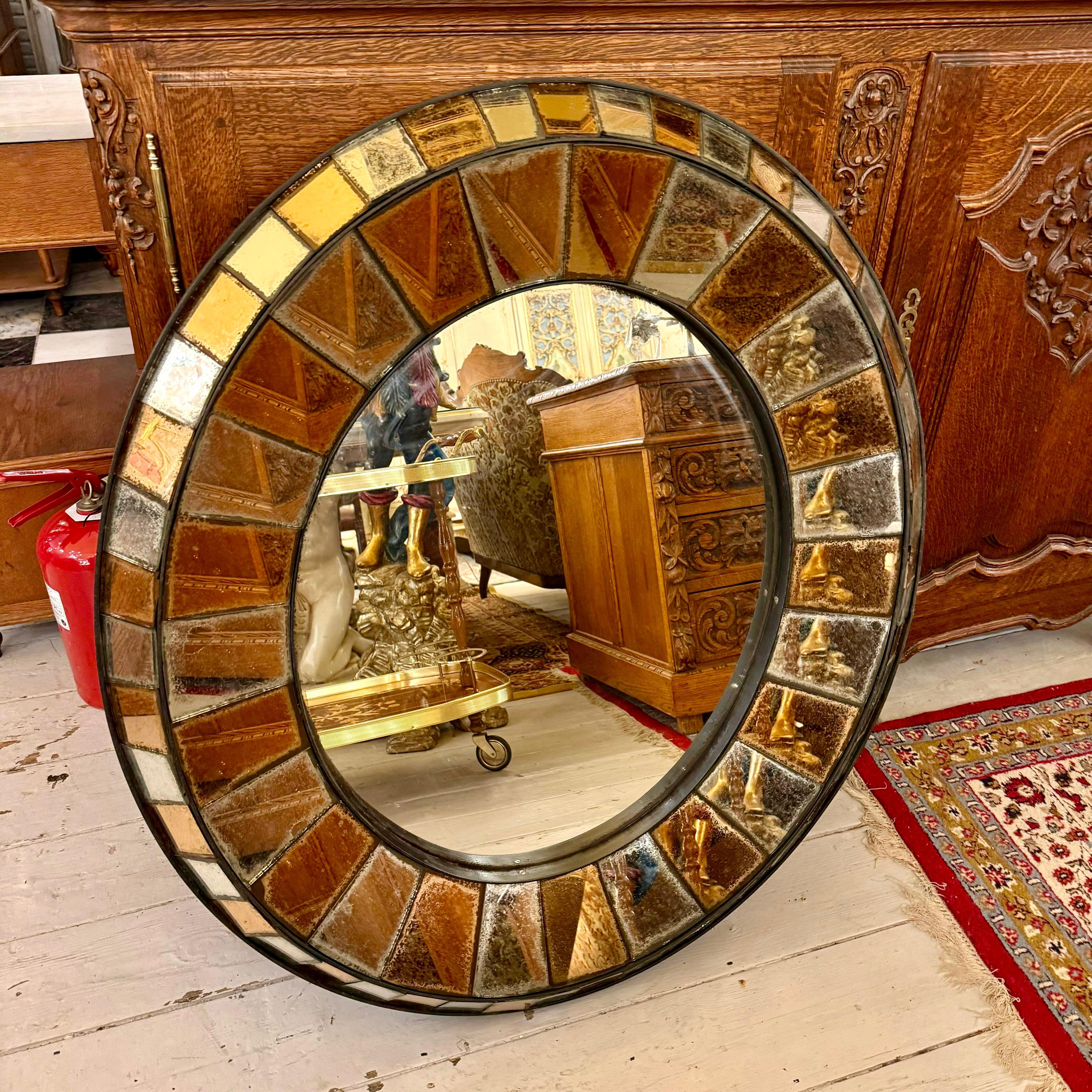 Aged Oval Mirror with Rose Gold Glass Panels