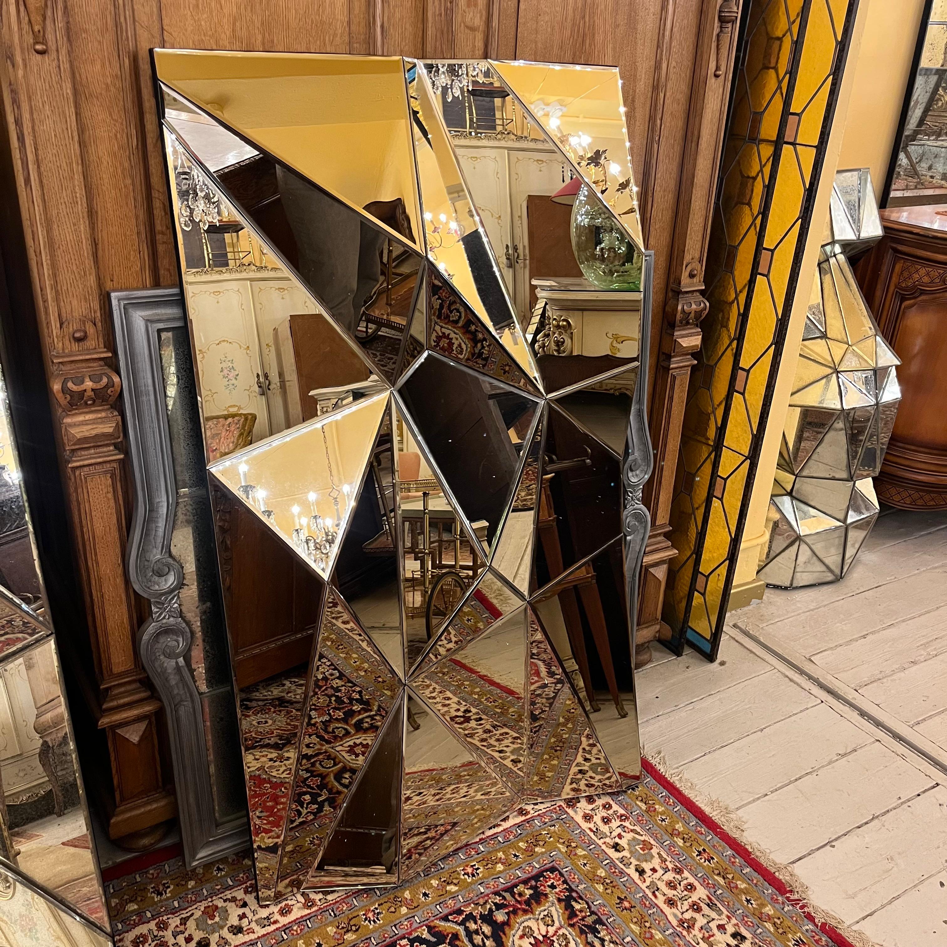 Contemporary Rose Gold Rectangular Faceted Mirror