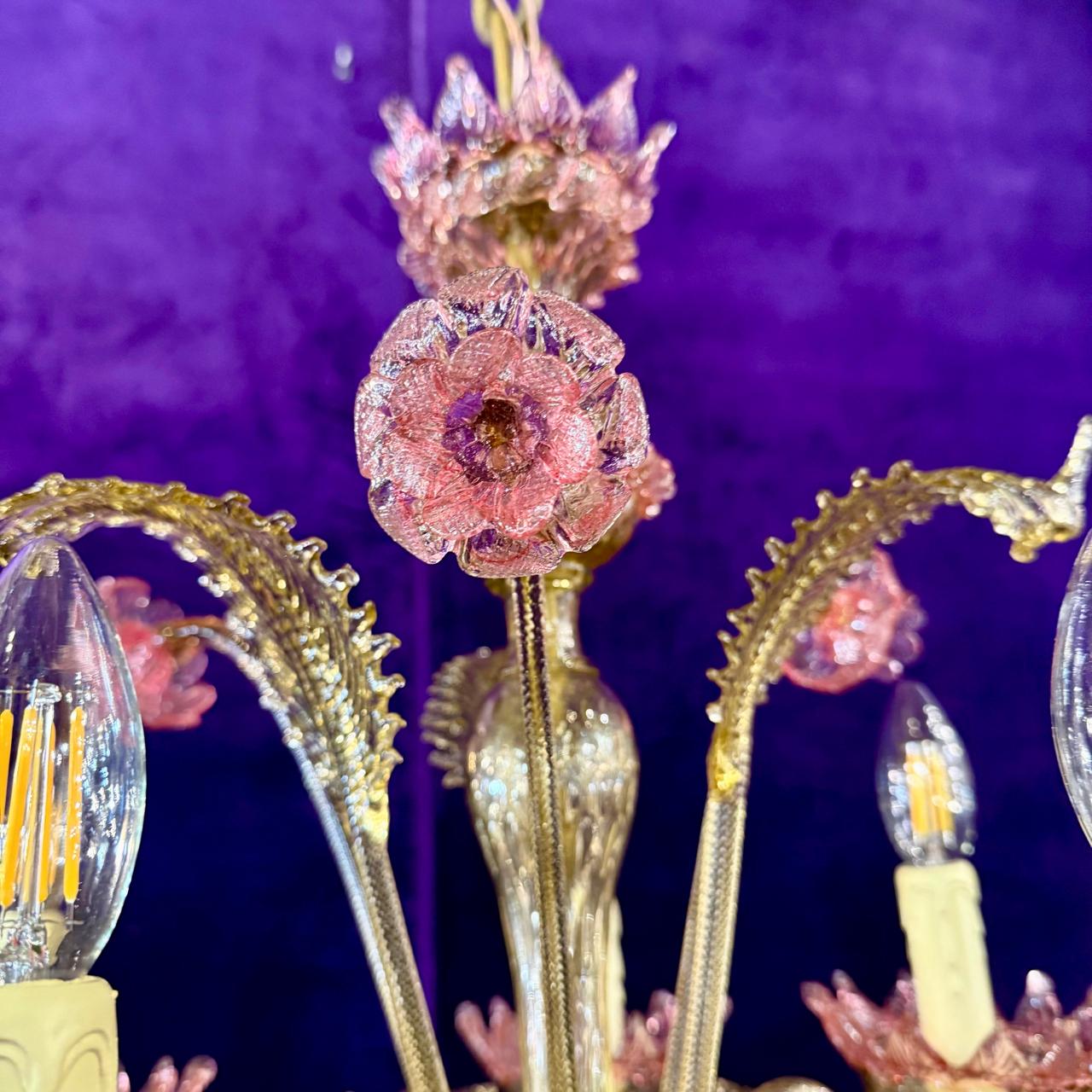 Antique Golden Murano Chandelier with Pink Accents, c. Mid-20th Century - SOLD