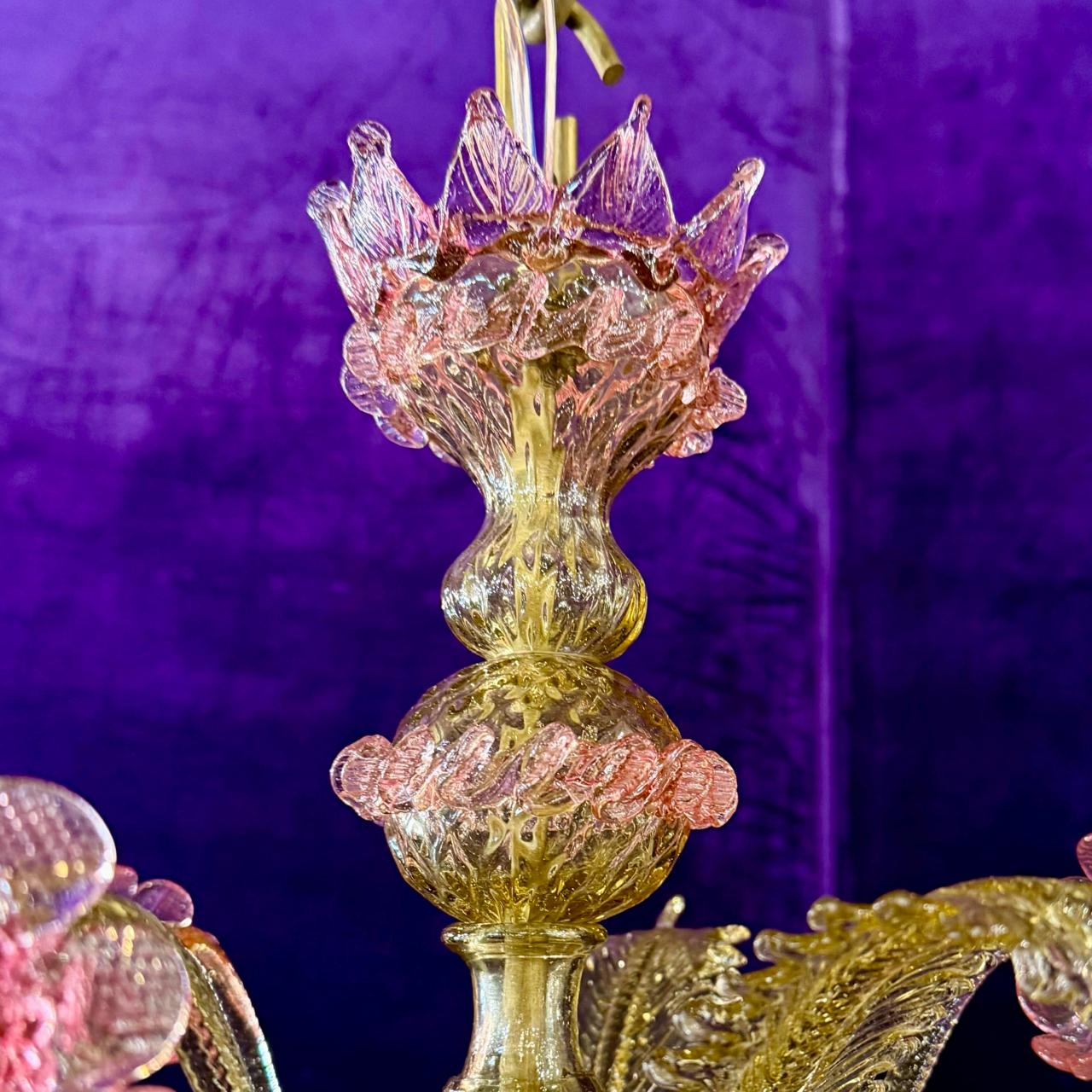 Antique Golden Murano Chandelier with Pink Accents, c. Mid-20th Century - SOLD