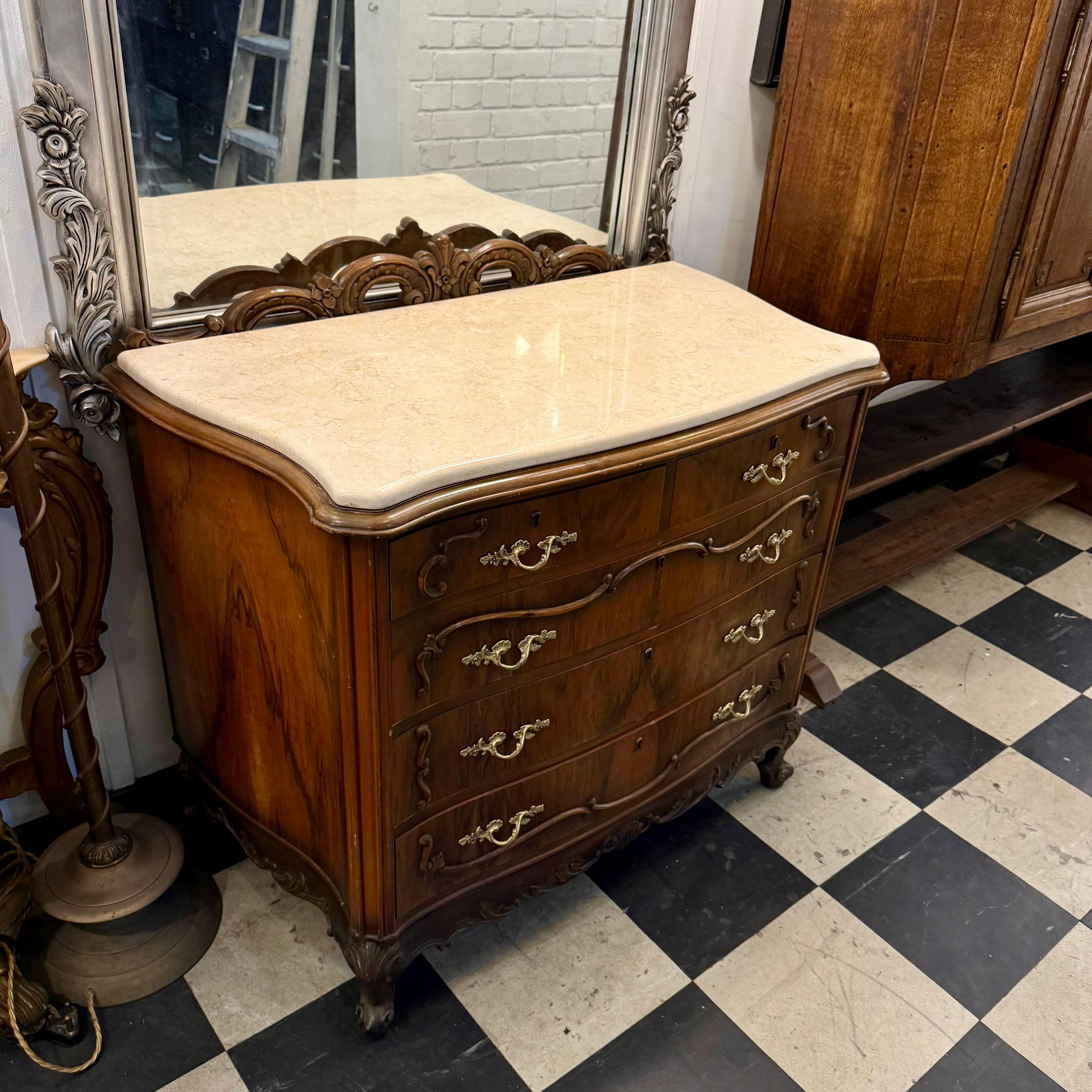 French Louis XV–Style Mahogany Commode with Marble Top - SOLD